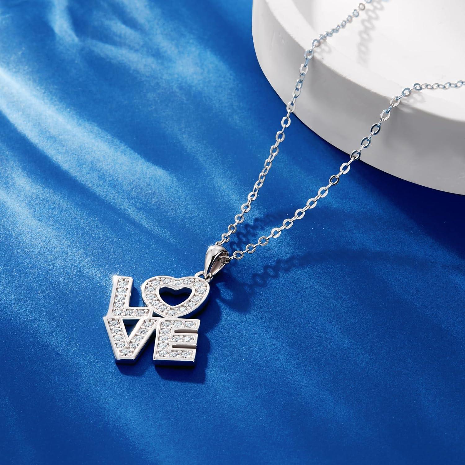 LANCHARMED Moissanite Love Heart Necklace for Women Hypoallergenic 925 Sterling Silver Diamond Moissanite Necklaces Lab-Created Jewelry