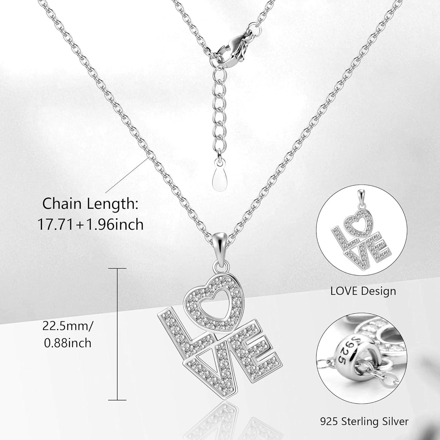 LANCHARMED Moissanite Love Heart Necklace for Women Hypoallergenic 925 Sterling Silver Diamond Moissanite Necklaces Lab-Created Jewelry