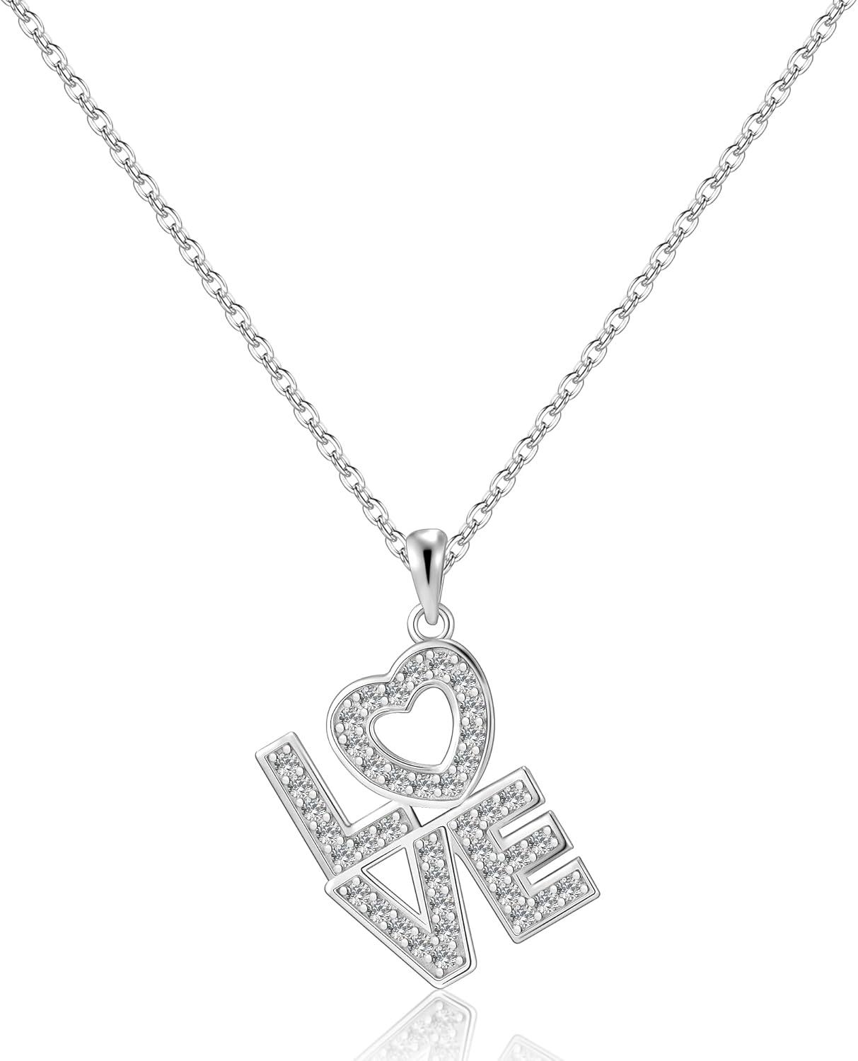 LANCHARMED Moissanite Love Heart Necklace for Women Hypoallergenic 925 Sterling Silver Diamond Moissanite Necklaces Lab-Created Jewelry