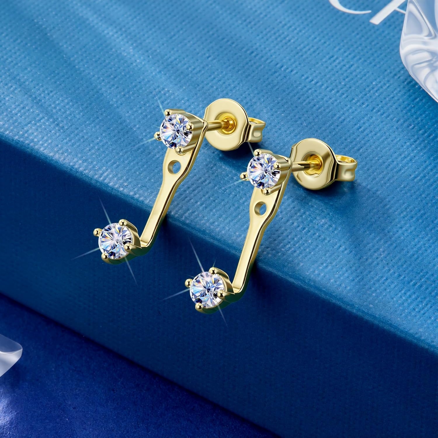 Moissanite Earrings Jacket for Women,925 Sterling Silver Diamond Stud Earrings Hypoallergenic 14k Gold Moissanite Earring Jackets for Studs Jewelry Gifts Lab Created Diamonds D Color VVS1(GoldA-0.4ct(0.1*4))