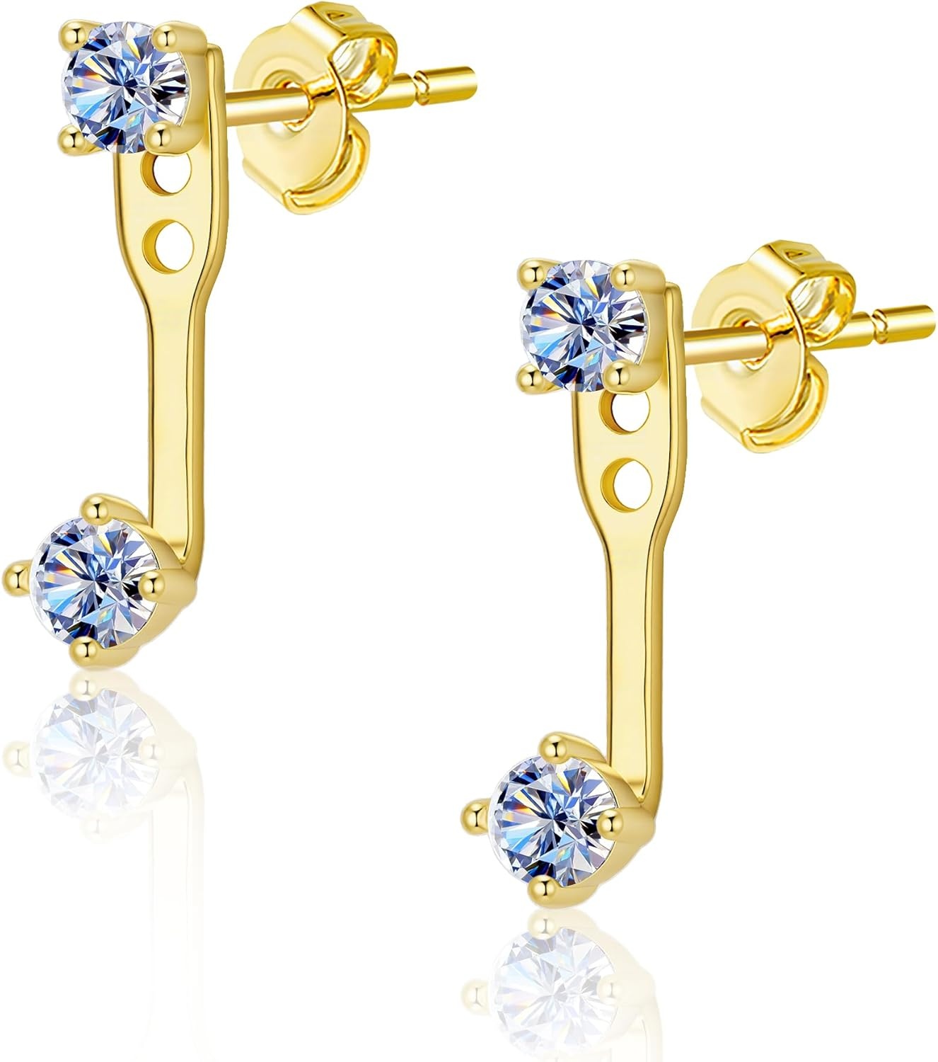 Moissanite Earrings Jacket for Women,925 Sterling Silver Diamond Stud Earrings Hypoallergenic 14k Gold Moissanite Earring Jackets for Studs Jewelry Gifts Lab Created Diamonds D Color VVS1(GoldA-0.4ct(0.1*4))