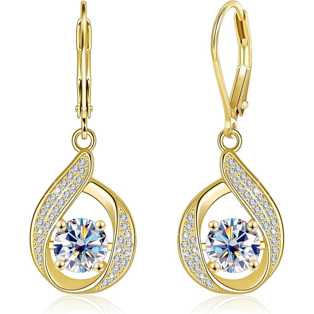 2ct Moissanite Drop Earrings for Women Moissanite Dangle Earrings | VVS1 Moissanite Lab Grown Created Diamond Dangling D Color Round Cut Dangly Leverback Hypoallergenic Trendy Jewelry Gifts(Gold 2.0ct(1ct*2))