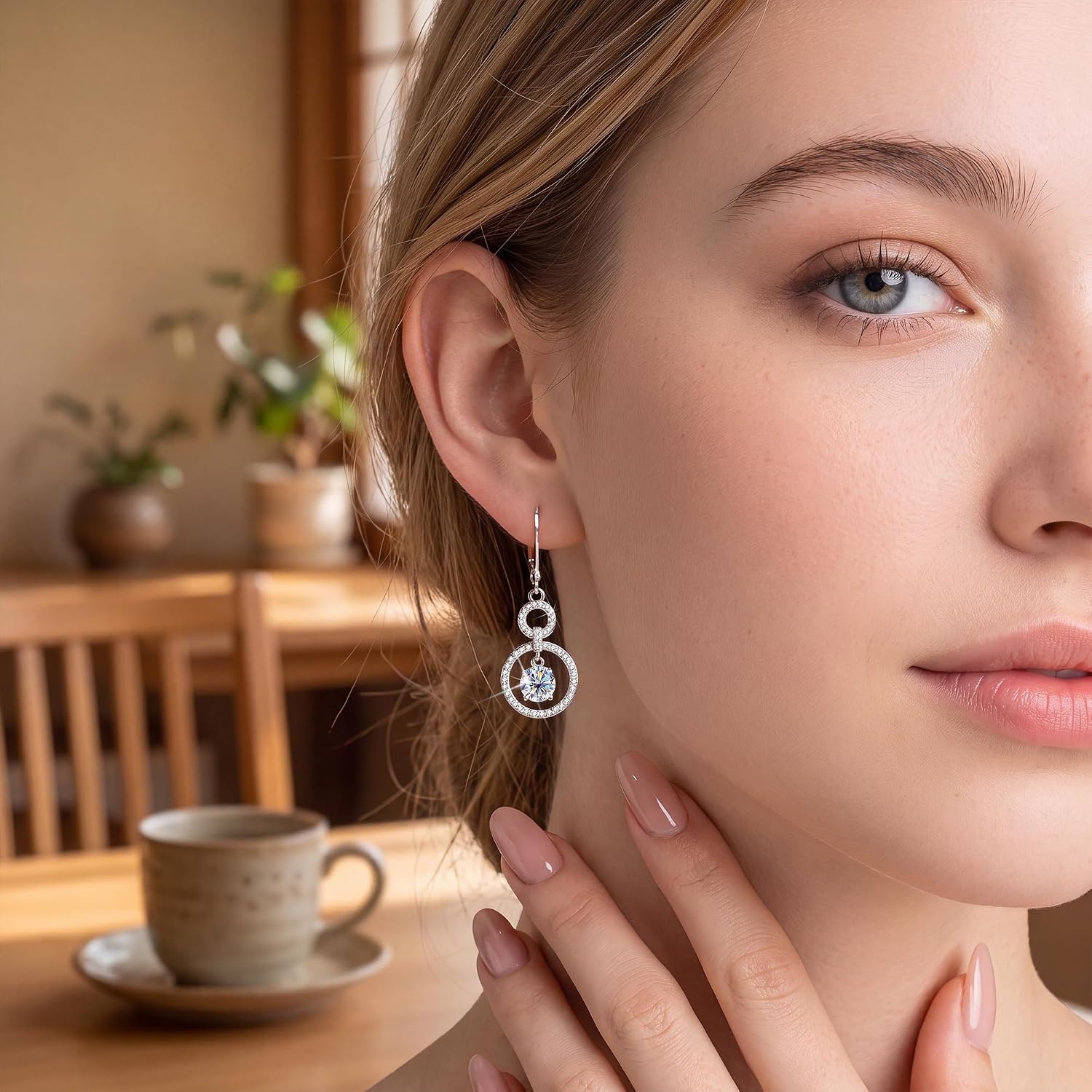 Moissanite Dangle Earrings for Women Diamond Disc Drop Jewelry in Gifts Box | Hypoallergenic 2ct D Color Cut Lab Created Moissanite 14K Gold & Silver Circle Leverback Earring for Daily Wear, Anniversary(Silver_2.0CT(1.5ct*2))