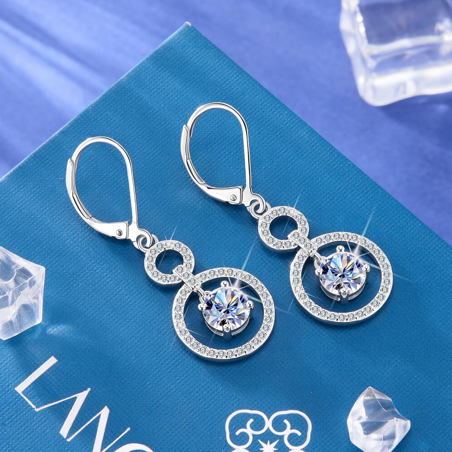 Moissanite Dangle Earrings for Women Diamond Disc Drop Jewelry in Gifts Box | Hypoallergenic 2ct D Color Cut Lab Created Moissanite 14K Gold & Silver Circle Leverback Earring for Daily Wear, Anniversary(Silver_2.0CT(1.5ct*2))
