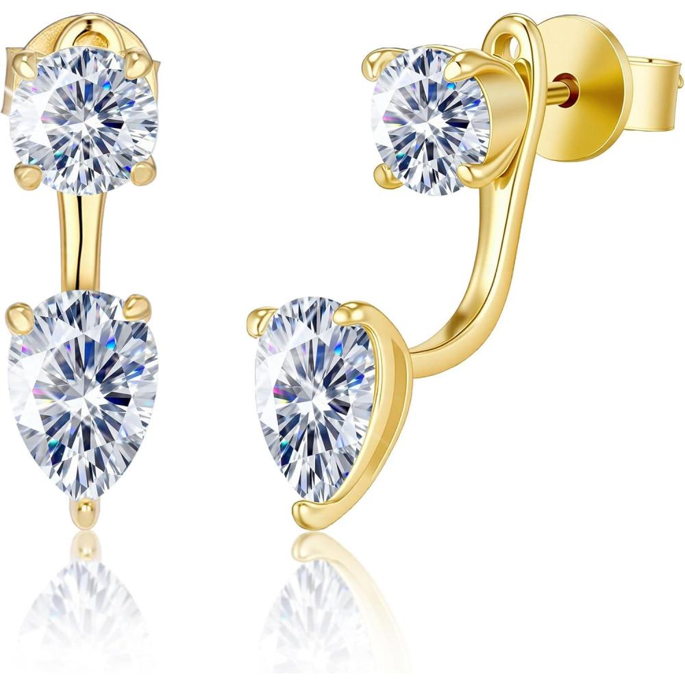 Moissanite Earrings Jacket for Women 2.6 Carat 925 Sterling Silver Teardrop Diamond Stud Earrings Moissanite Earring Jackets for Studs Jewelry Gifts Lab Created Diamonds D Color VVS1(14K Gold)