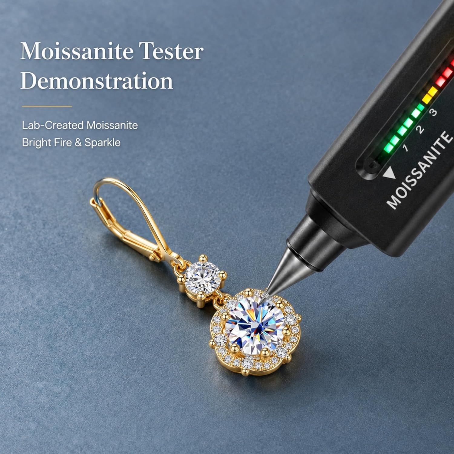 2ct Monissanite Dangle Earrings for Women D Color Lab Created Moissanite Drop Earrings Hypoallergenic French Leverback(Gold-1ct x 2)