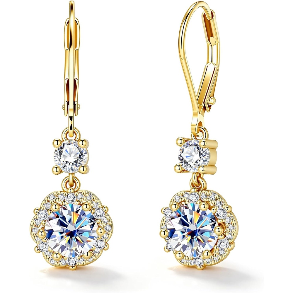 2ct Monissanite Dangle Earrings for Women Moissanite Drop Earrings(Gold-1ct x 2)