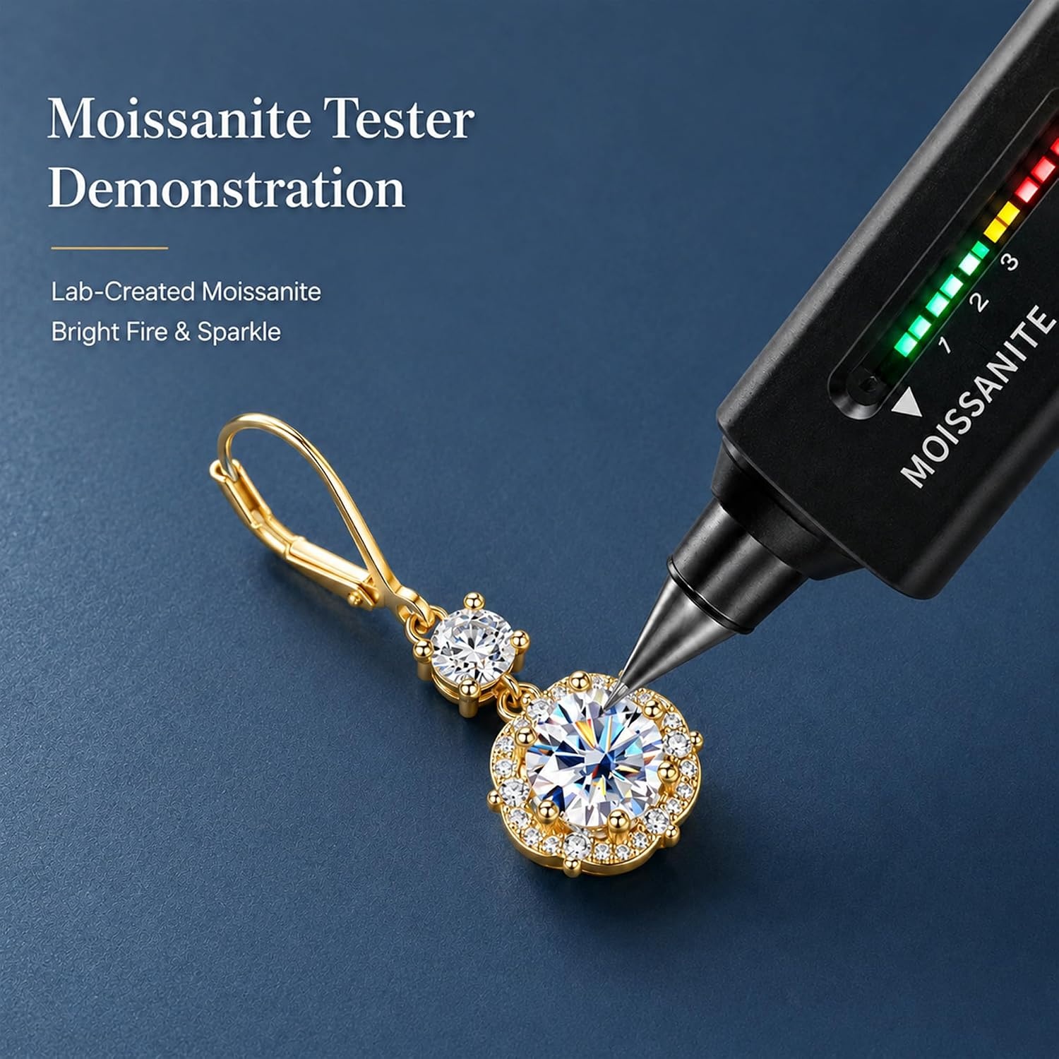 2ct Monissanite Dangle Earrings for Women Moissanite Drop Earrings(Gold-1ct x 2)