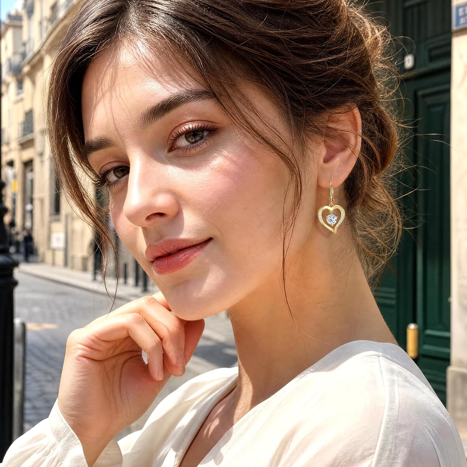 Moissanite Drop Earrings for Women Heart Diamond Dangle Earrings Gifts | 14K Gold /Silver Plated Trendy Hypoallergenic Heart Dangly Earrings, 2ct D VVS1 Round Moissanite, Jewelry Gift Box(Gold 2.0ct(1ct*2))