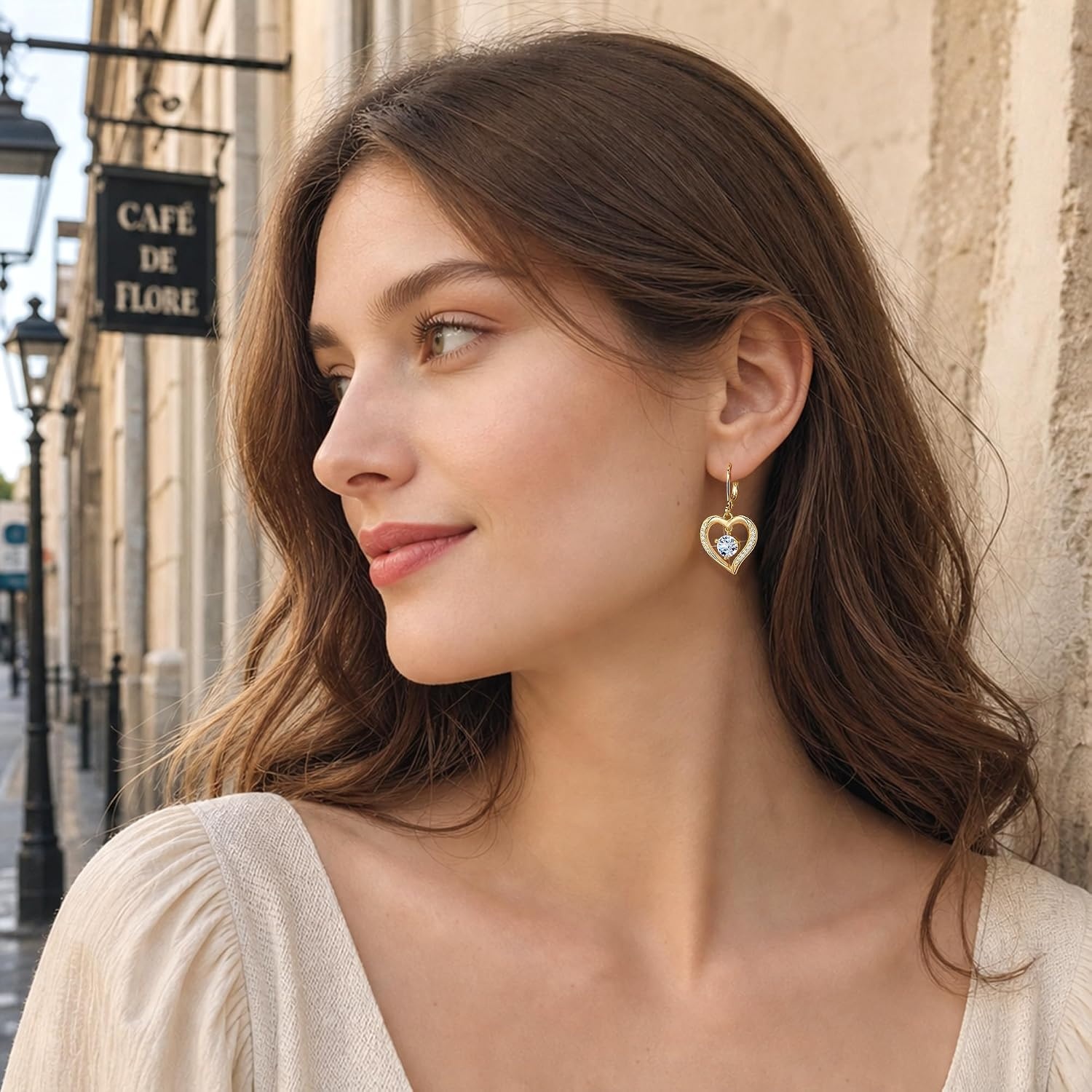 Moissanite Drop Earrings for Women Heart Diamond Dangle Earrings Gifts | 14K Gold /Silver Plated Trendy Hypoallergenic Heart Dangly Earrings, 2ct D VVS1 Round Moissanite, Jewelry Gift Box(Gold 2.0ct(1ct*2))