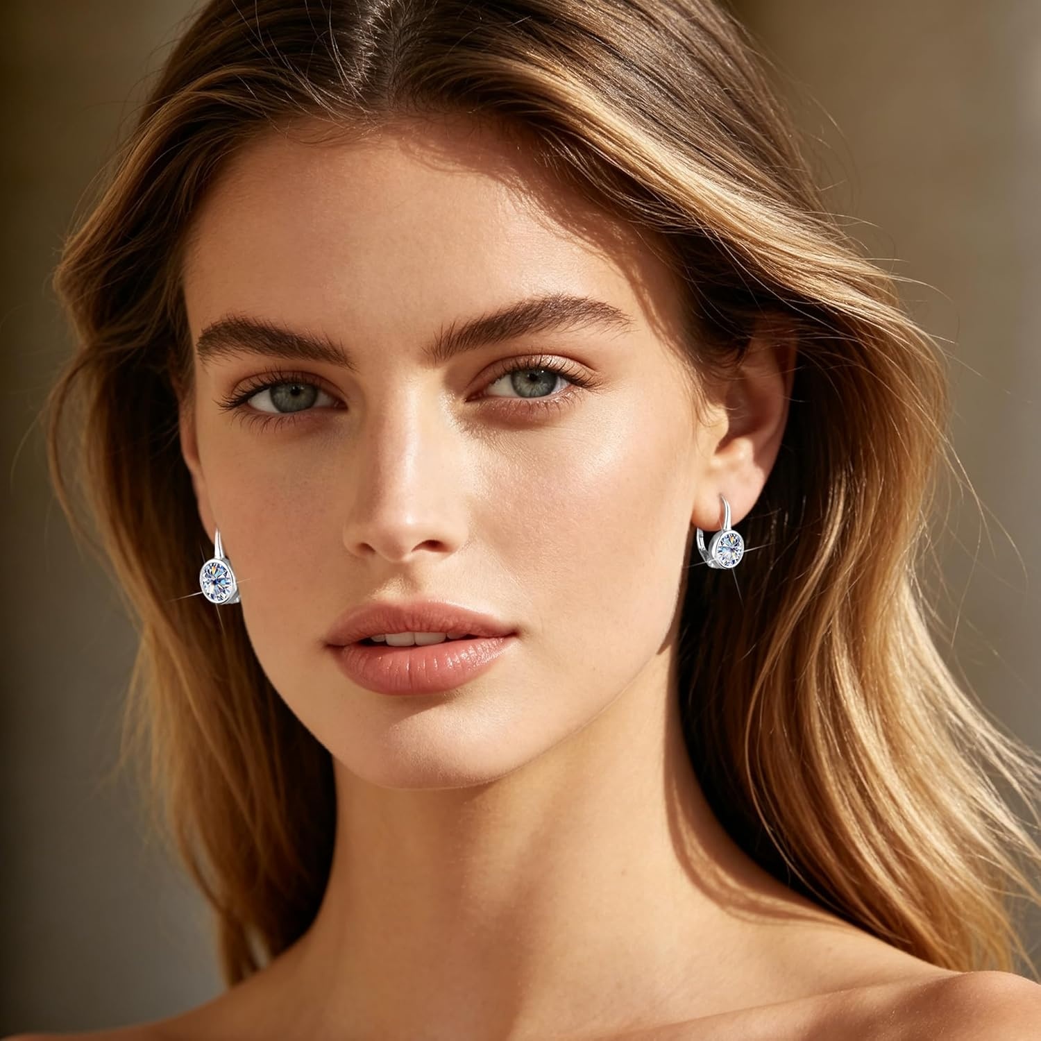 Moissanite Hoop Earrings for Women, 2ct D Color VVS1 Round Cut Bezel Drop Earrings, 14K Gold & White Gold Plated Hypoallergenic Leverback, Lab Created Diamond Jewelry Gifts(2.0ct 1 pair (1.0ct*2)-6.5mm-silver)
