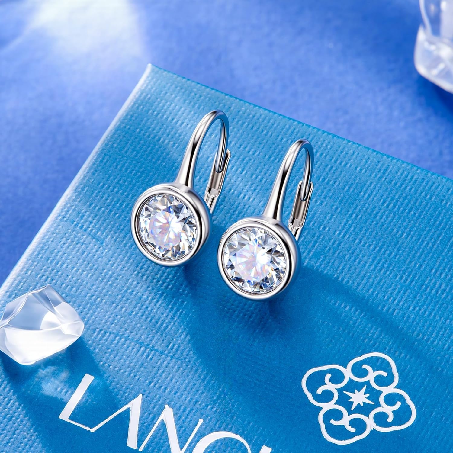 Moissanite Hoop Earrings for Women, 2ct D Color VVS1 Round Cut Bezel Drop Earrings, 14K Gold & White Gold Plated Hypoallergenic Leverback, Lab Created Diamond Jewelry Gifts(2.0ct 1 pair (1.0ct*2)-6.5mm-silver)
