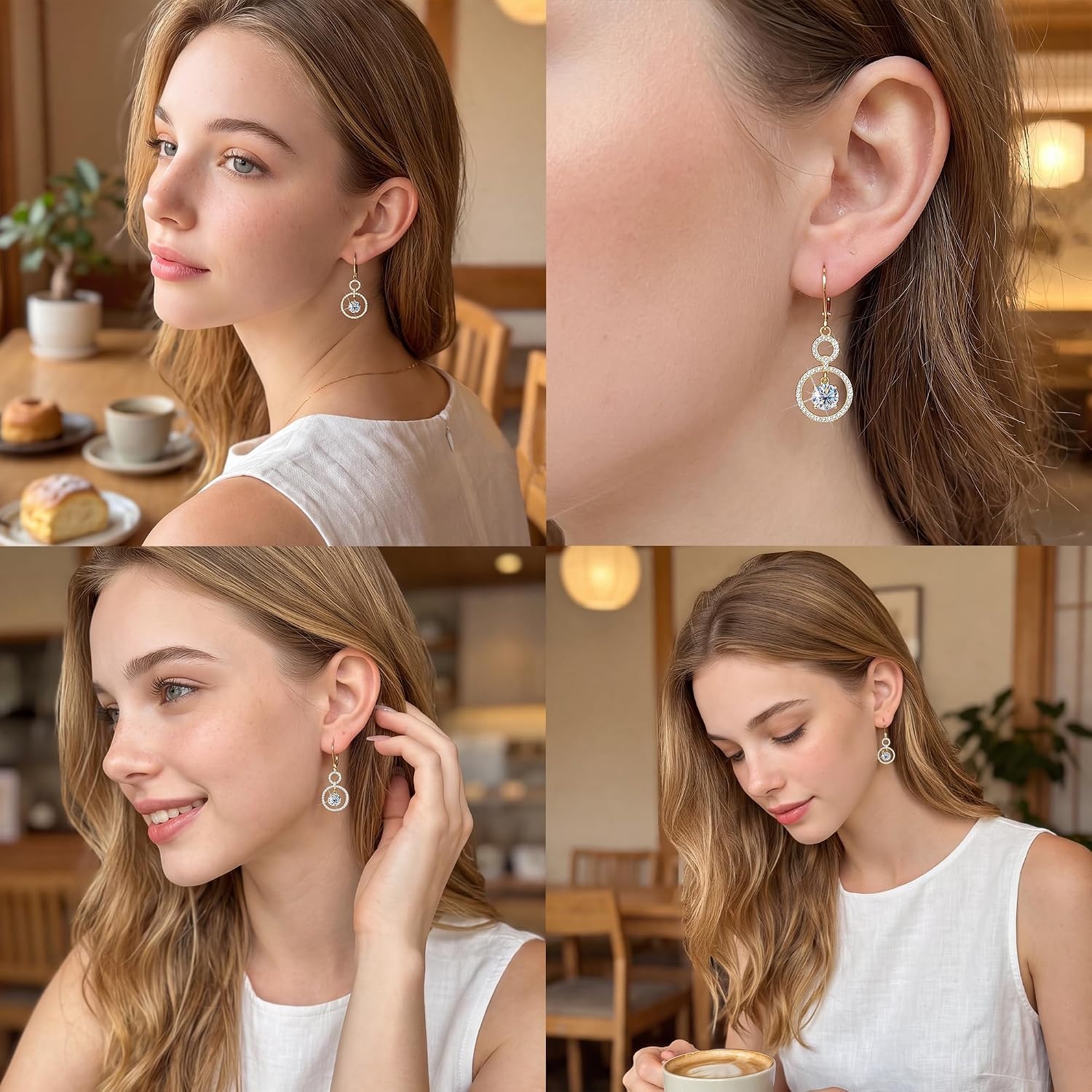 Moissanite Dangle Earrings for Women Diamond Disc Drop Jewelry in Gifts Box | Hypoallergenic 2ct D Color Cut Lab Created Moissanite 14K Gold & Silver Circle Leverback Earring for Daily Wear, Anniversary(Gold_2.0CT(1.5ct*2))