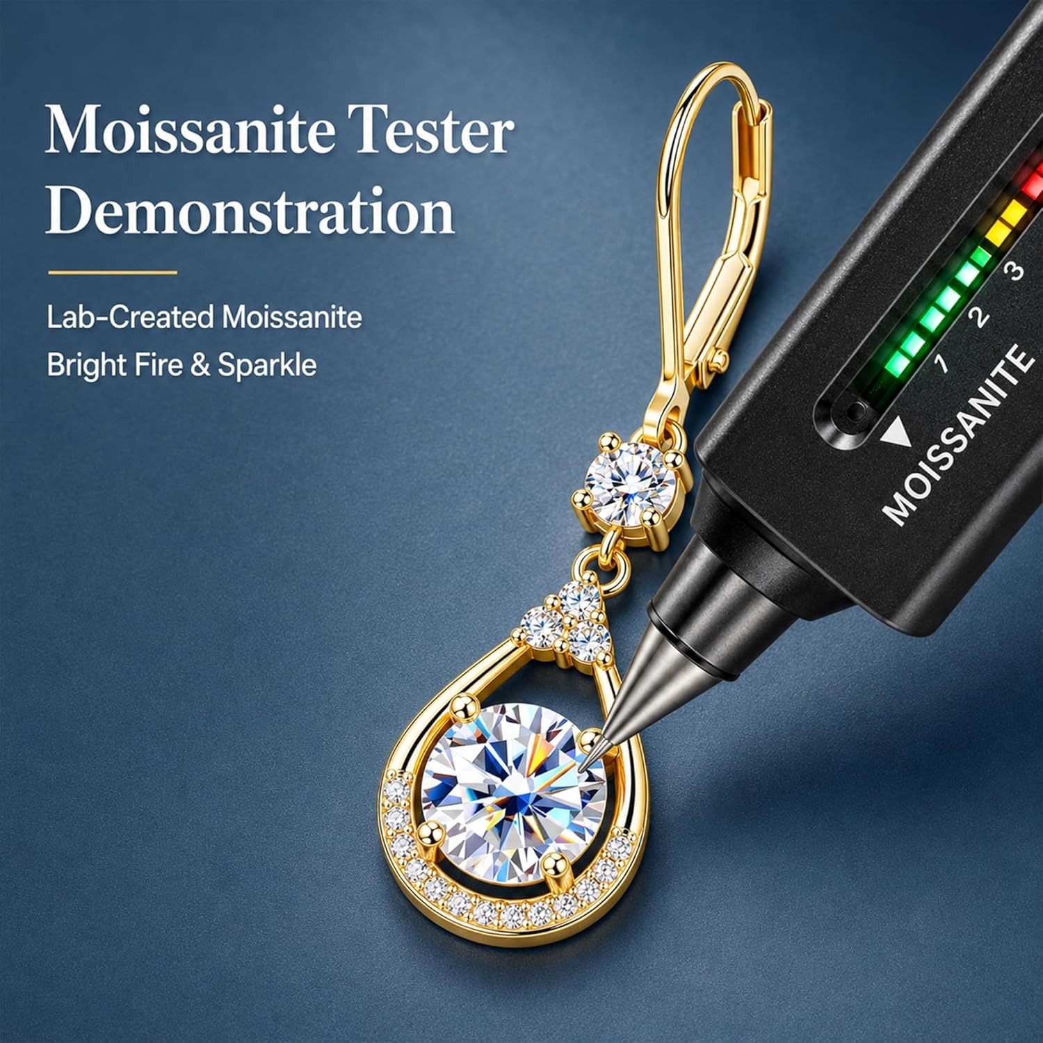 Moissanite Earrings for Women,Silver Moissanite Diamond Dangle Earrings 3ct D Color Cut Lab Created Hypoallergenic Trendy Gold Leverback Dangle Drop Earring for Women Jewelry Gifts in Box(B-Gold_3.0CT(1.5ct*2))
