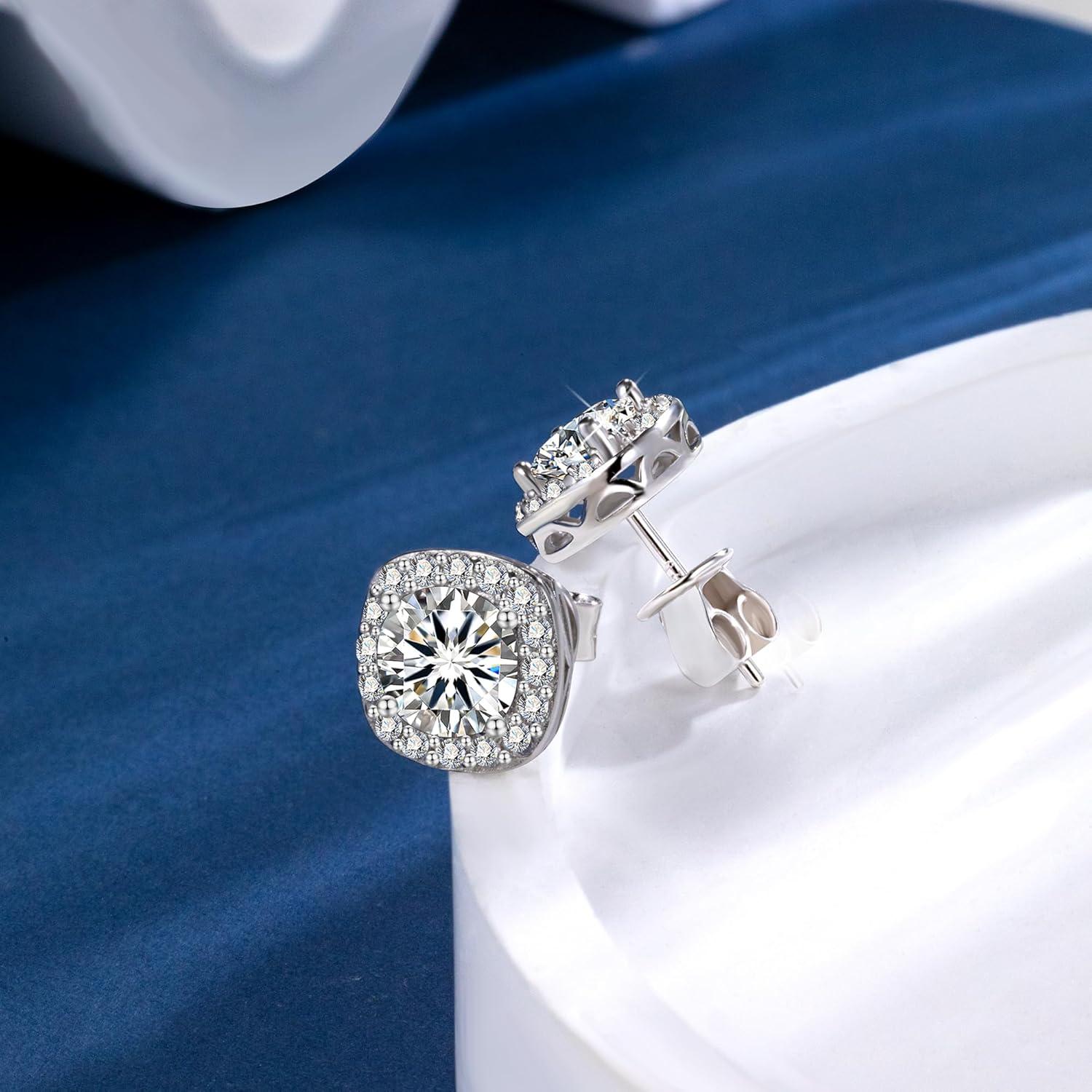 LANCHARMED Moissanite Earrings Stud for Women, 925 Sterling Silver 0.5-2 Carat Lab Created Diamond Earring 5mm- 6.5mm Real Moissanite Studs Square Earring for Men Jewelry Gifts for Women(0.5 carat * 2)