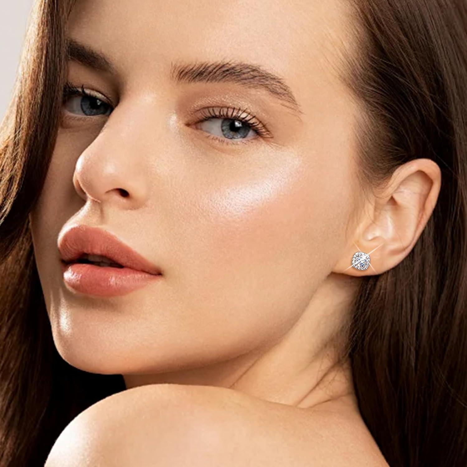 LANCHARMED Moissanite Earrings Stud for Women, 925 Sterling Silver 0.5-2 Carat Lab Created Diamond Earring 5mm- 6.5mm Real Moissanite Studs Square Earring for Men Jewelry Gifts for Women(0.5 carat * 2)