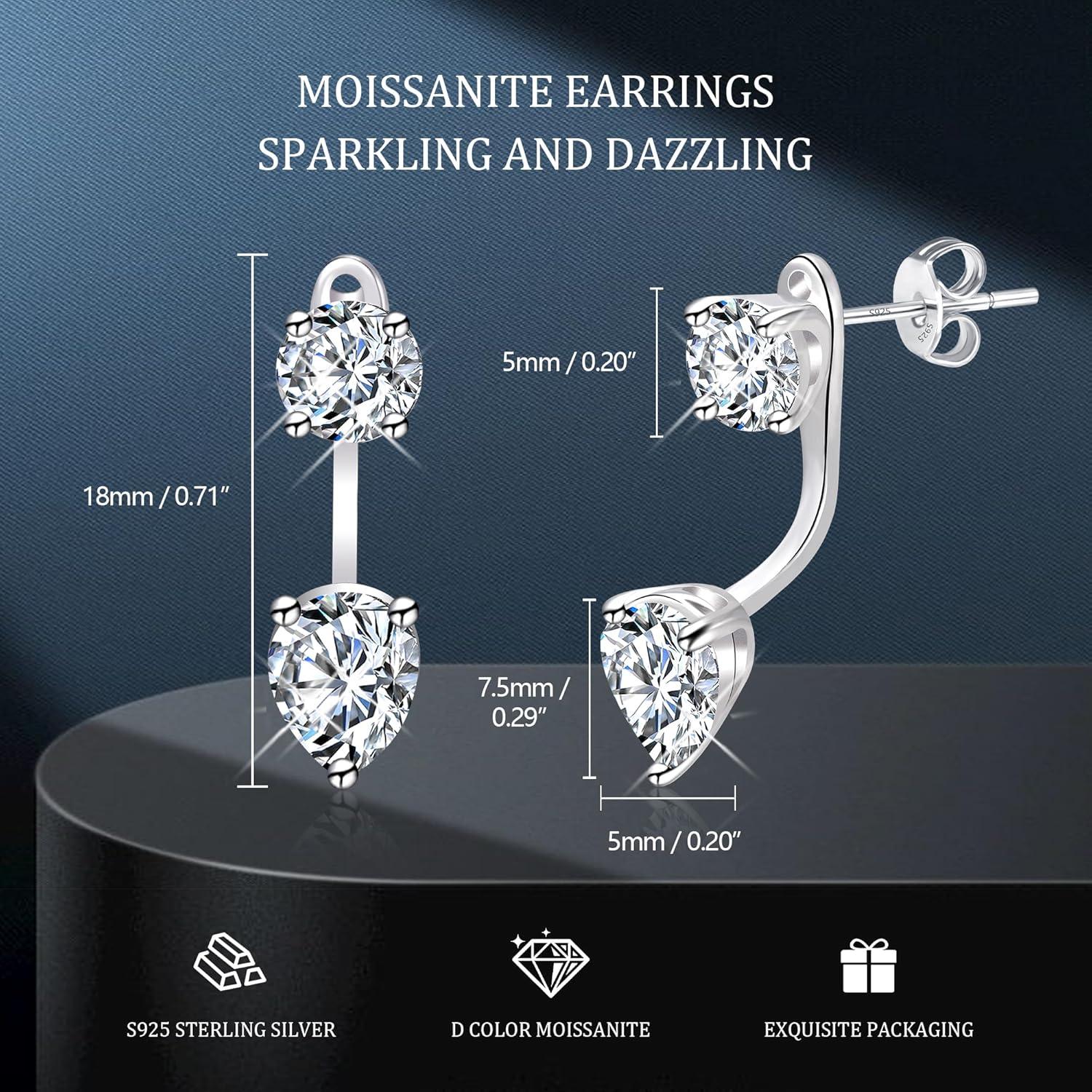 Moissanite Stud Earrings for Women 925 Sterling Silver Lab Created Diamond Teardrop Diamond Stud Earrings Jacket D Color VVS1 2 Carat Moissanite Jacket Earrings for Men Women Jewelry Gifts