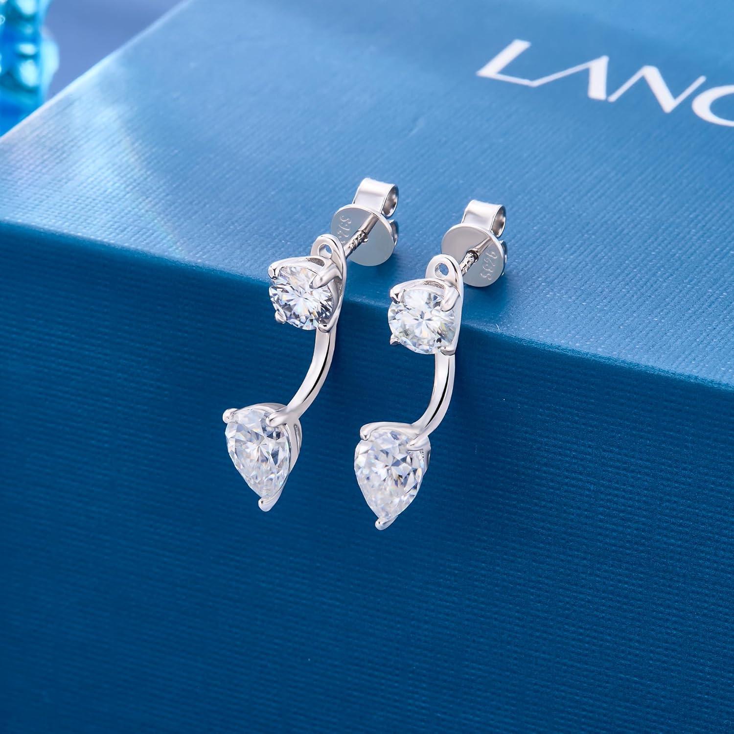 Moissanite Stud Earrings for Women 925 Sterling Silver Lab Created Diamond Teardrop Diamond Stud Earrings Jacket D Color VVS1 2 Carat Moissanite Jacket Earrings for Men Women Jewelry Gifts