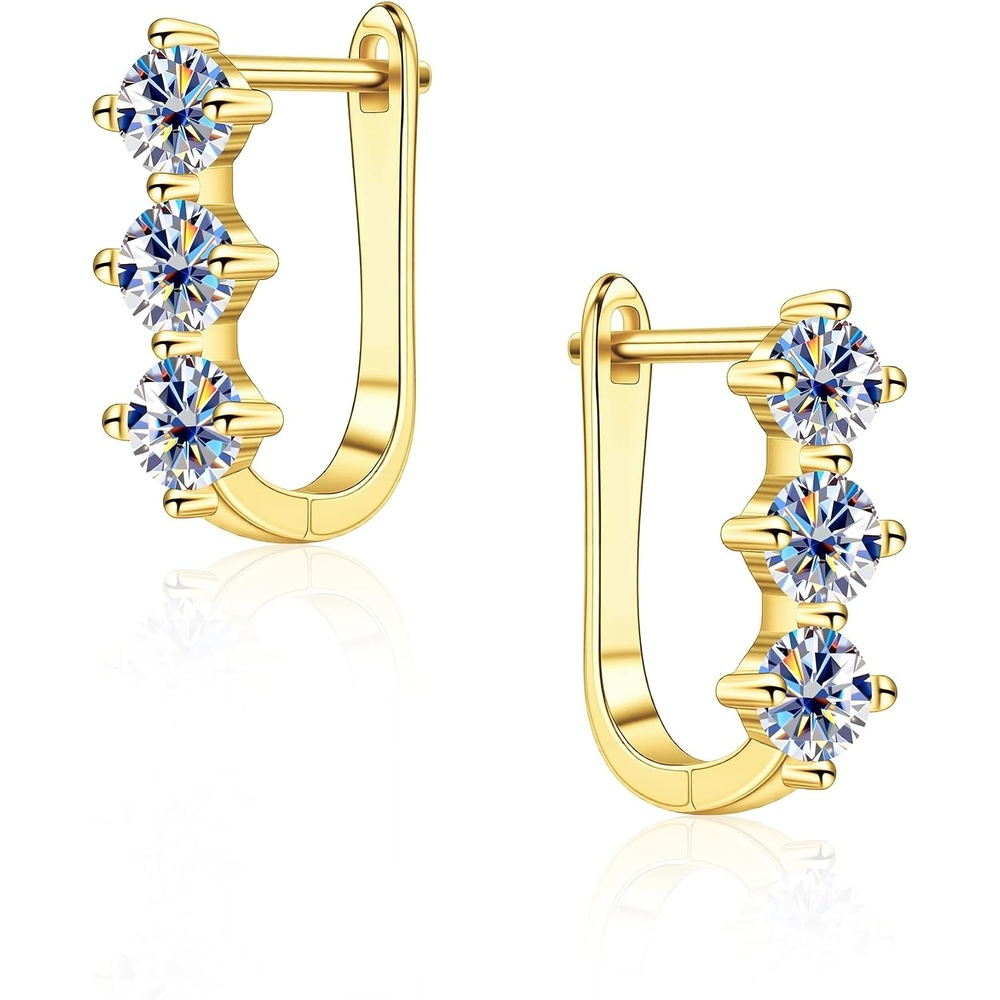 1.2-1.8 Carat Gold Moissanite Hoop Earrings for Women Small Huggie Hoop Earrings 12 x 14mm Gold Small Moissanite Earings Lab Created Diamond D Color Hypoallergenic Hoops for Jewelry Gifts(Gold-1.2 carat)