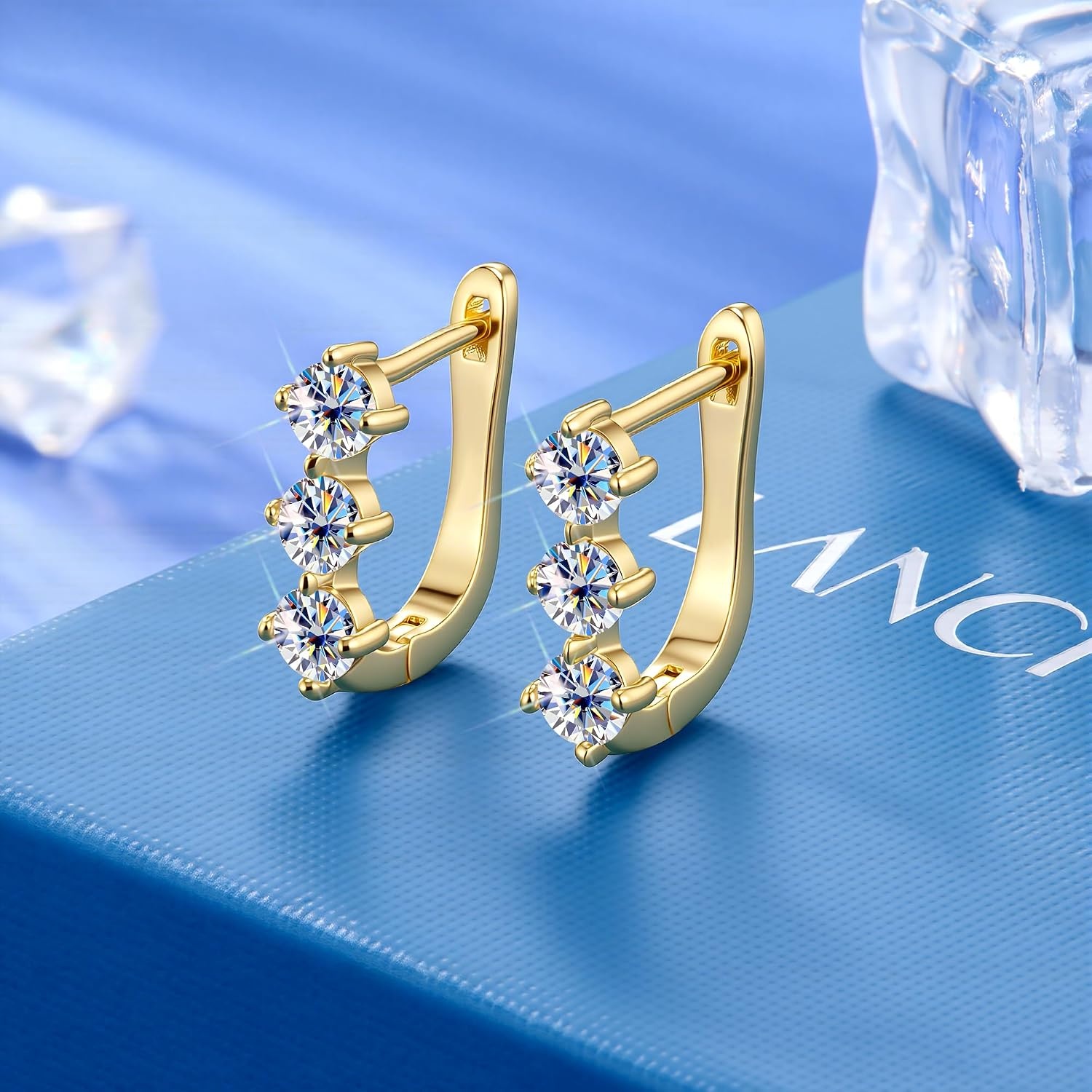 1.2-1.8 Carat Gold Moissanite Hoop Earrings for Women Small Huggie Hoop Earrings 12 x 14mm Gold Small Moissanite Earings Lab Created Diamond D Color Hypoallergenic Hoops for Jewelry Gifts(Gold-1.2 carat)