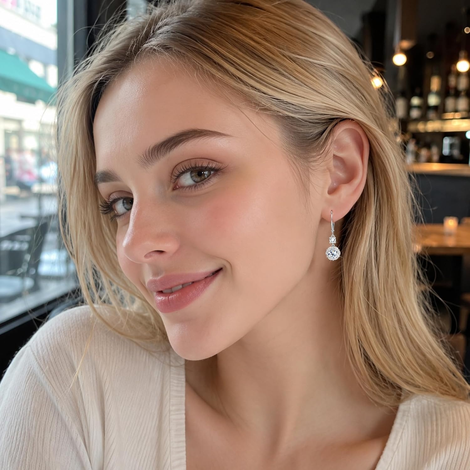 2ct Monissanite Dangle Earrings for Women Moissanite Drop Earrings(Silver-1ct x 2)