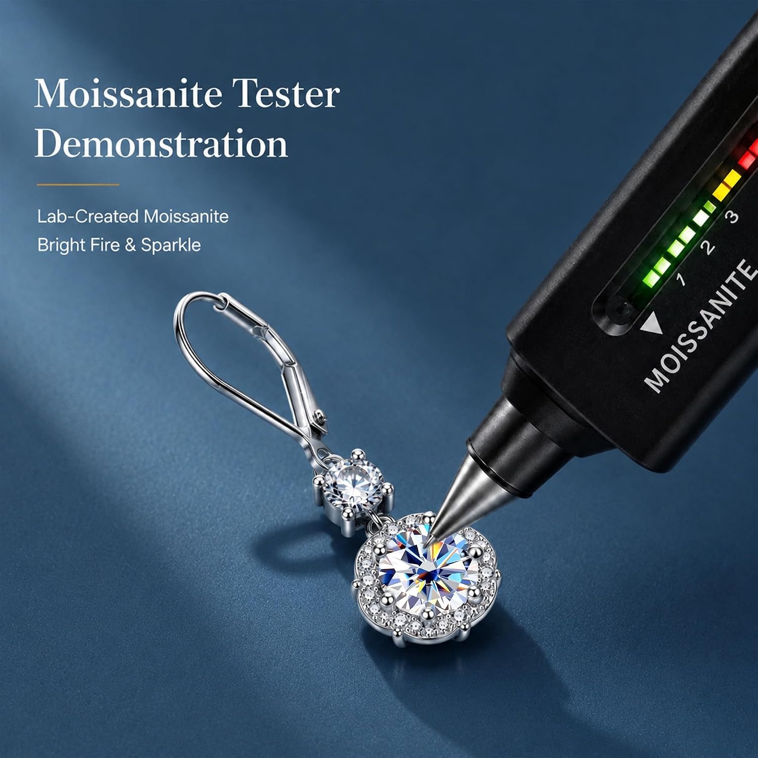 2ct Monissanite Dangle Earrings for Women Moissanite Drop Earrings(Silver-1ct x 2)