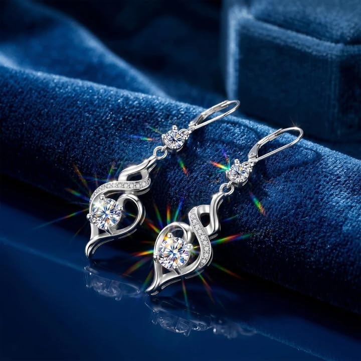 2.6CT Moissanite Dangle Earrings for Women, 14K Gold Plated French Hook Twisted Heart Drop Earrings with GRA Certificate, Silver Long Dangle Leverback Earring Jewelry Gifts in Box(Silver)
