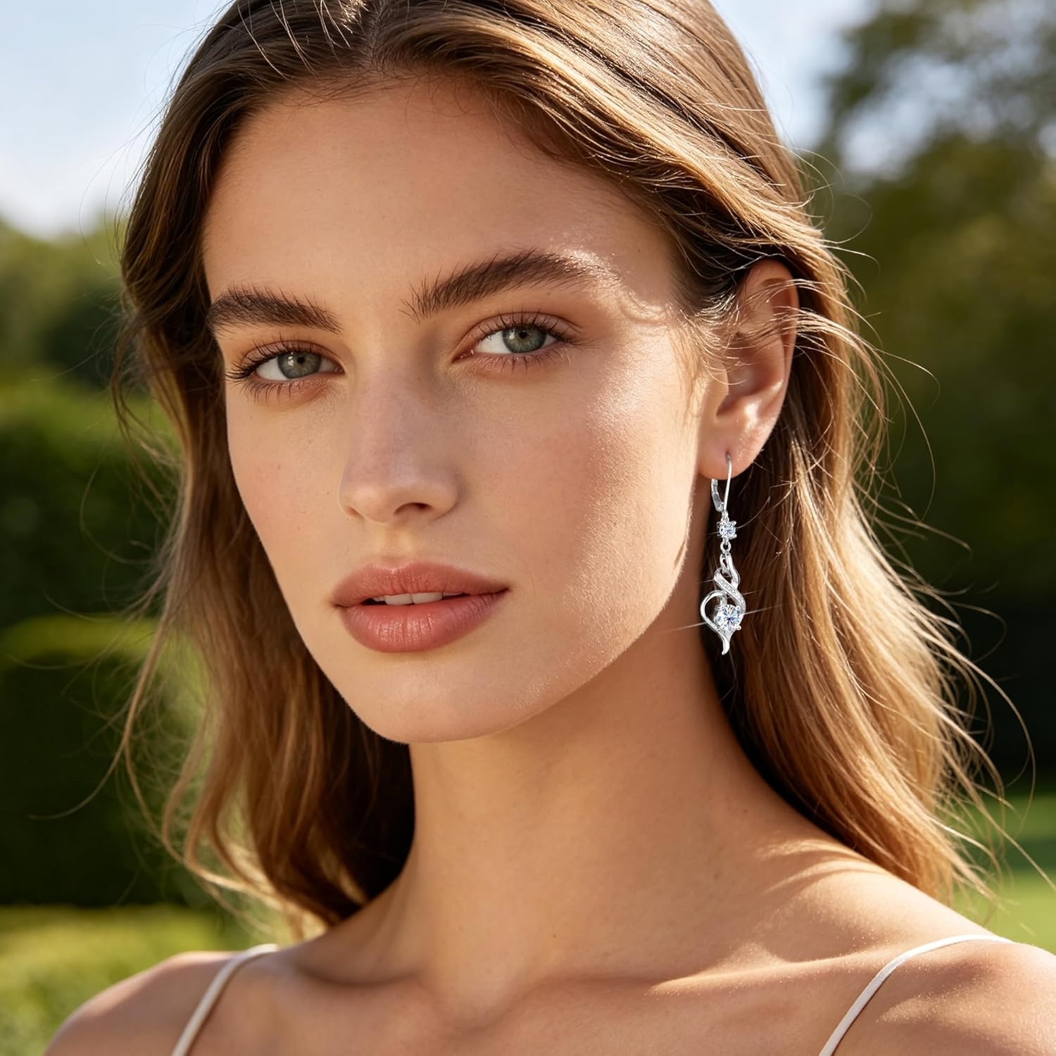 2.6CT Moissanite Dangle Earrings for Women, 14K Gold Plated French Hook Twisted Heart Drop Earrings with GRA Certificate, Silver Long Dangle Leverback Earring Jewelry Gifts in Box(Silver)