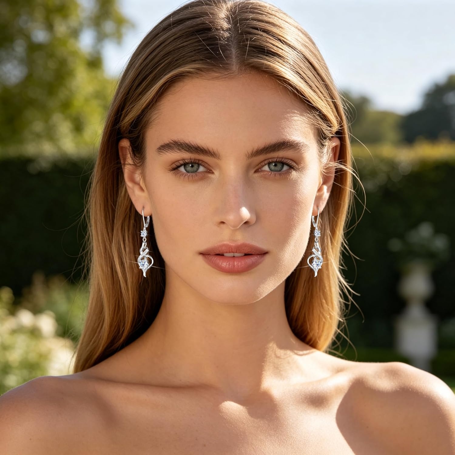2.6CT Moissanite Dangle Earrings for Women, 14K Gold Plated French Hook Twisted Heart Drop Earrings with GRA Certificate, Silver Long Dangle Leverback Earring Jewelry Gifts in Box(Silver)