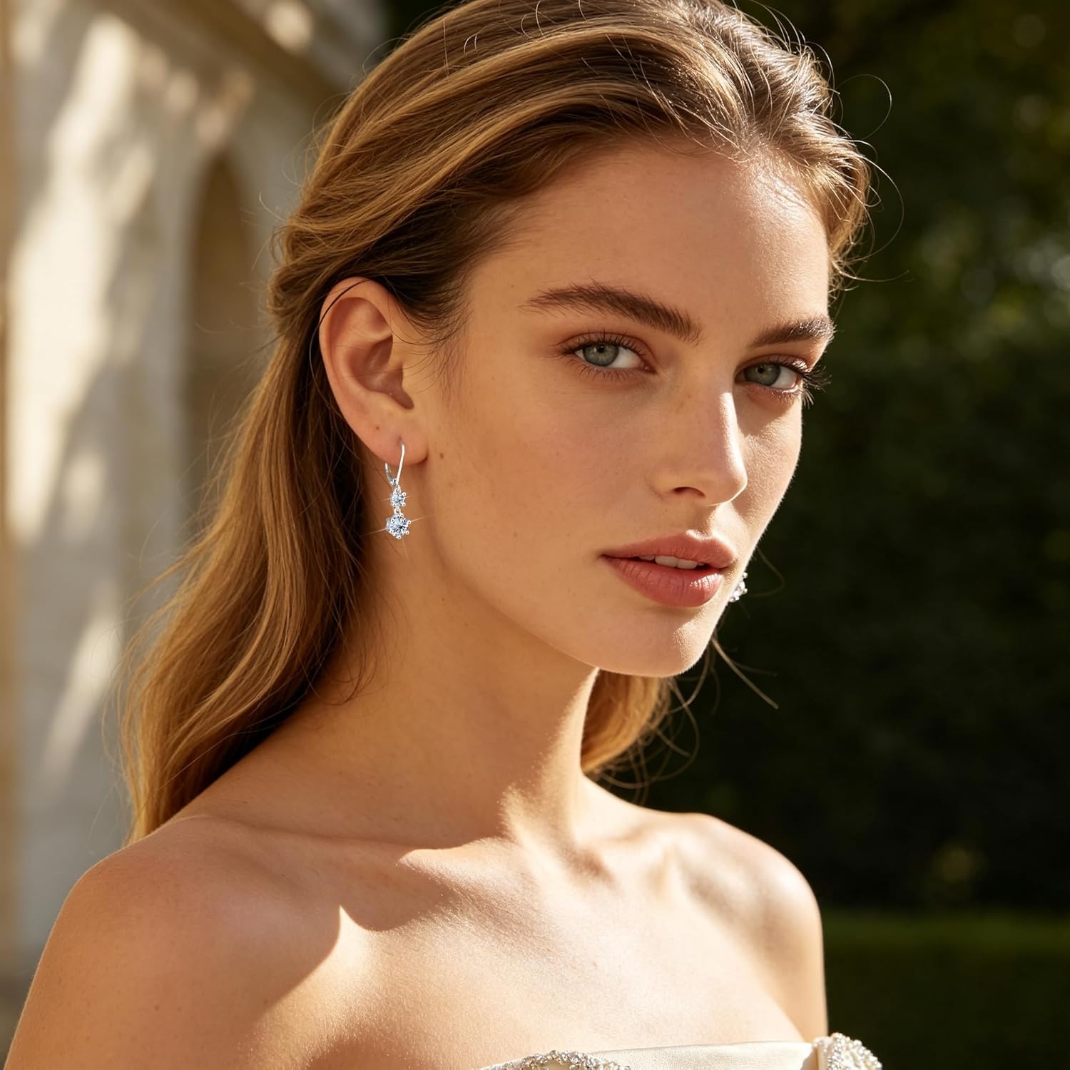 Moissanite Earrings for Women, 2.6ct 14K Gold Dangle Earrings, 925 Sterling Silver Leverback Hypoallergenic D Color Round Cut Lab Created Moissanite Dangly Drop Earring for Women Trendy Jewelry Gifts(Silver 2.6ct((1+0.3ct)*2))