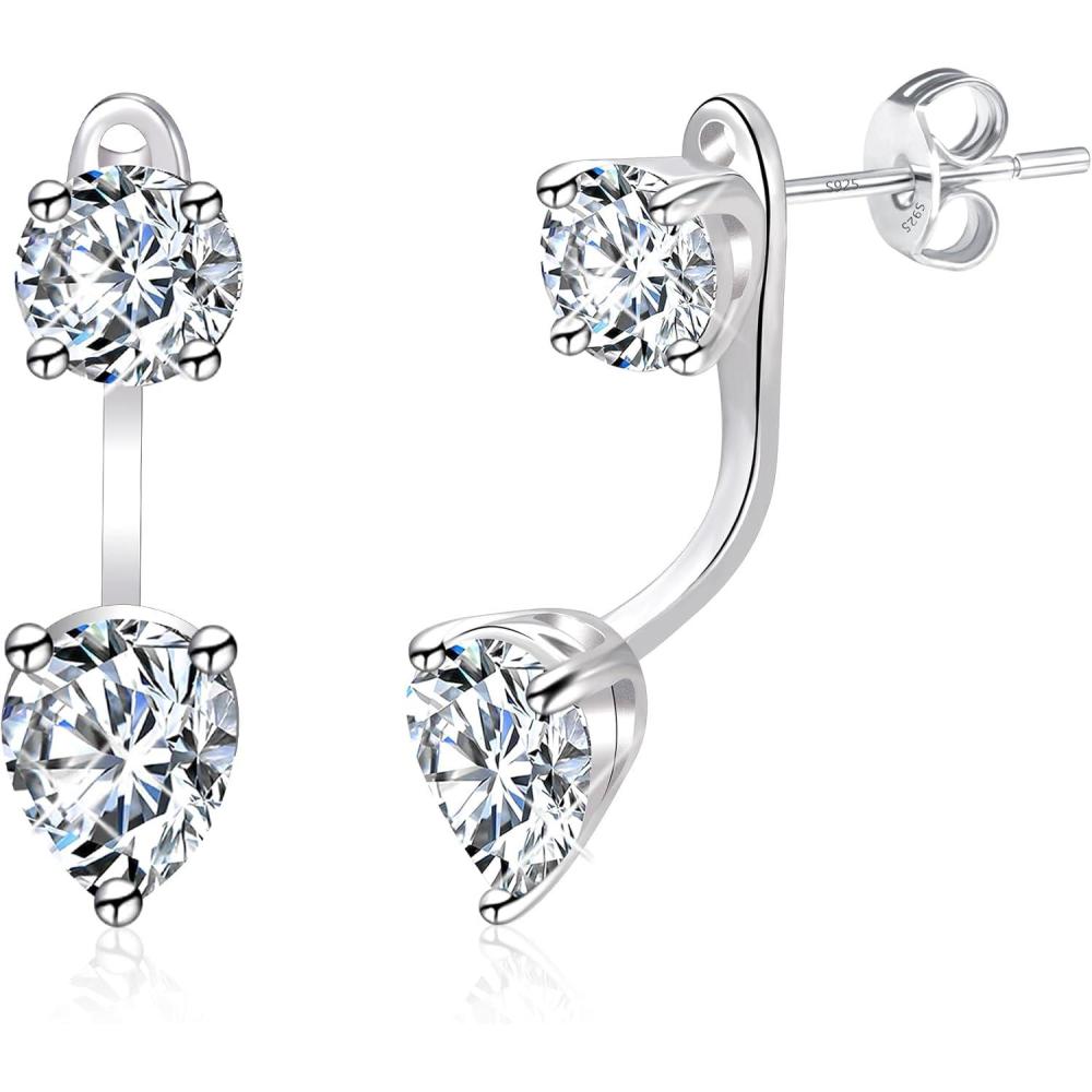 Moissanite Earrings Jacket for Women 2.6 Carat 925 Sterling Silver Teardrop Diamond Stud Earrings Moissanite Earring Jackets for Studs Jewelry Gifts Lab Created Diamonds D Color VVS1(Silver)