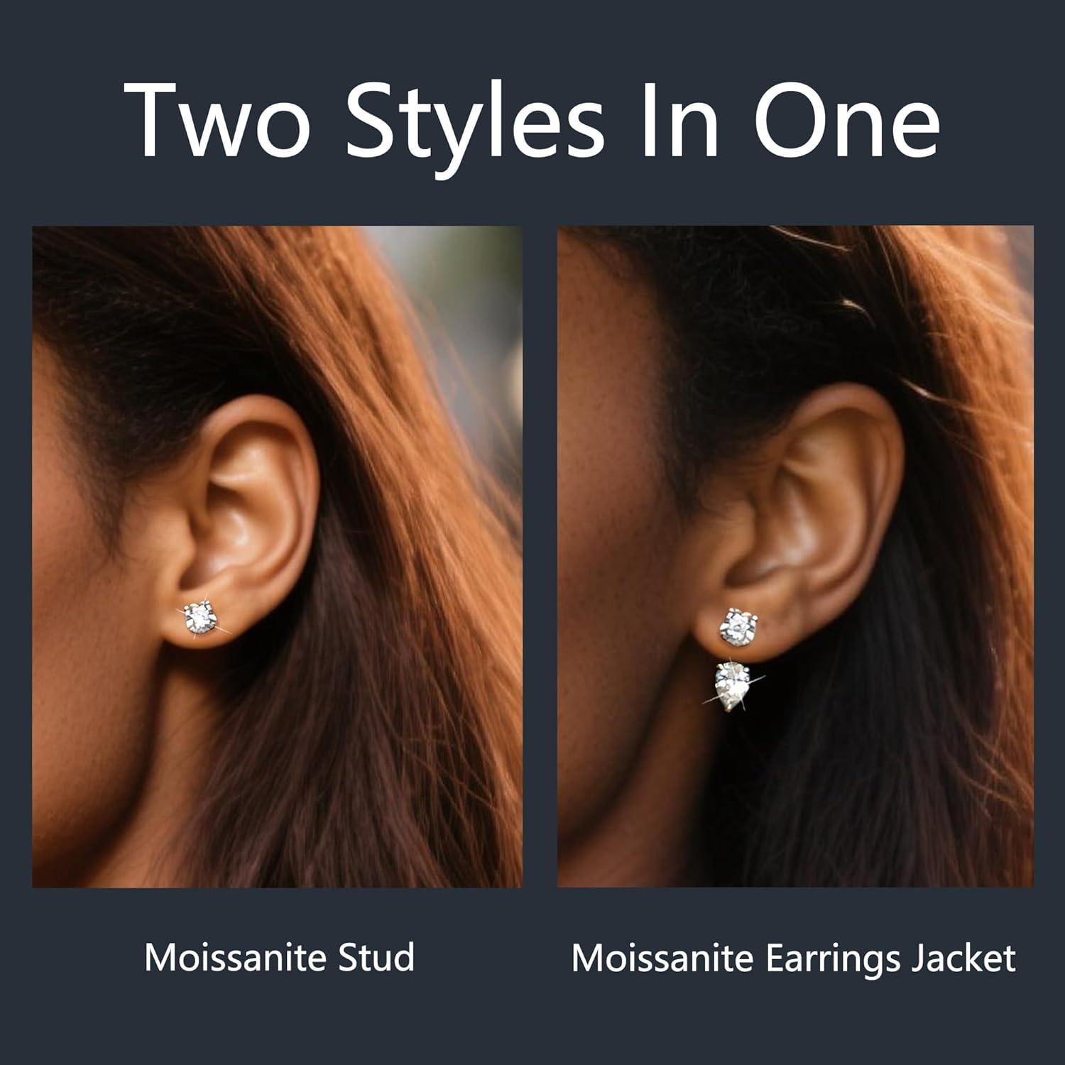 Moissanite Earrings Jacket for Women 2.6 Carat 925 Sterling Silver Teardrop Diamond Stud Earrings Moissanite Earring Jackets for Studs Jewelry Gifts Lab Created Diamonds D Color VVS1(Silver)