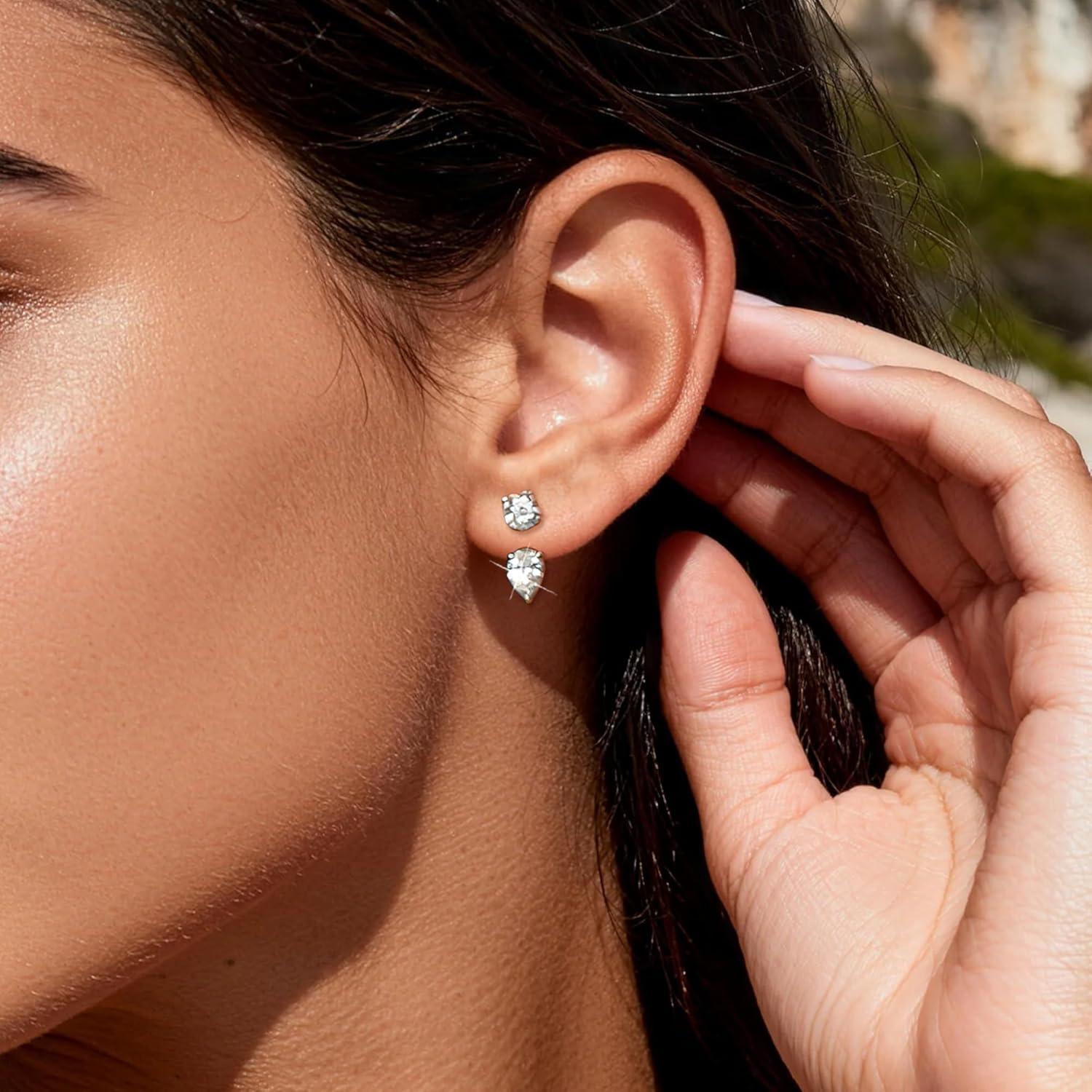 Moissanite Earrings Jacket for Women 2.6 Carat 925 Sterling Silver Teardrop Diamond Stud Earrings Moissanite Earring Jackets for Studs Jewelry Gifts Lab Created Diamonds D Color VVS1(Silver)