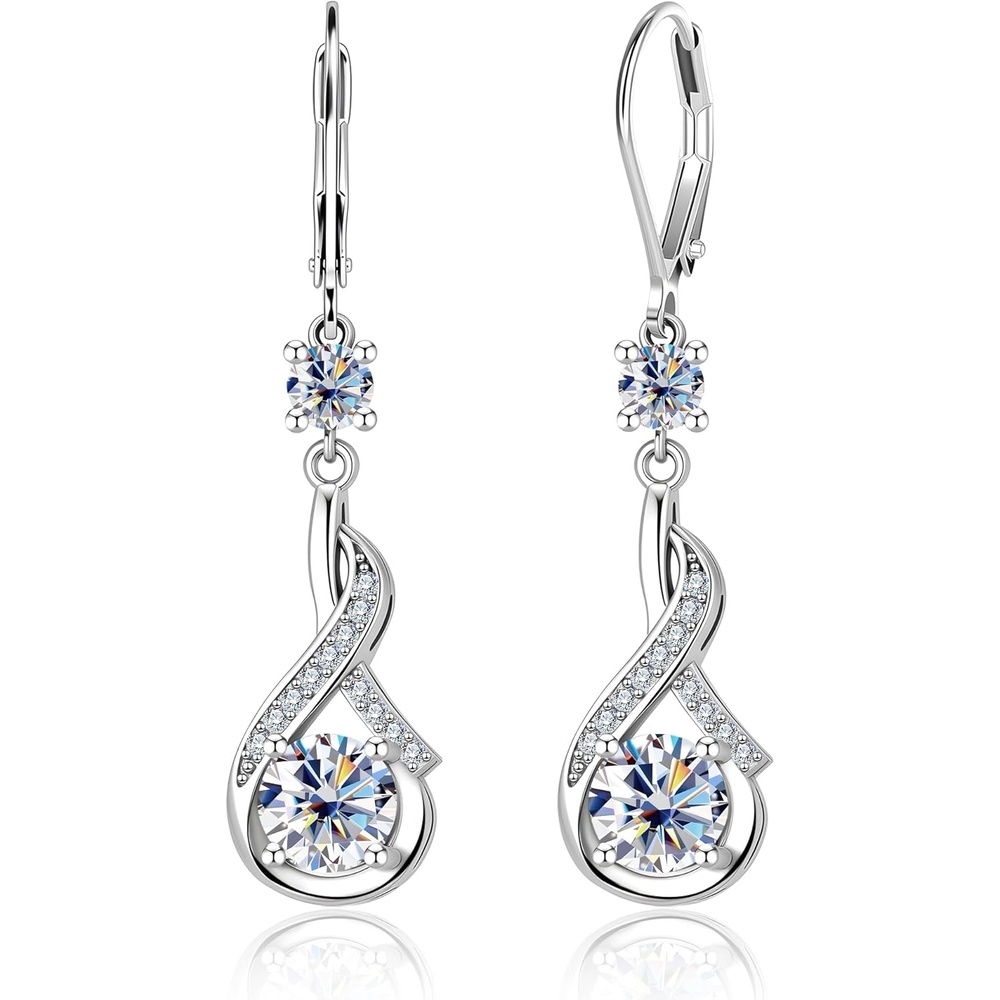 Moissanite Dangle Earrings for Women Silver Moissanite Dangle Earrings 2.6ct D Color Cut Lab Created Leverback Silver Drop Earring for Women Jewelry Gifts(Silver)