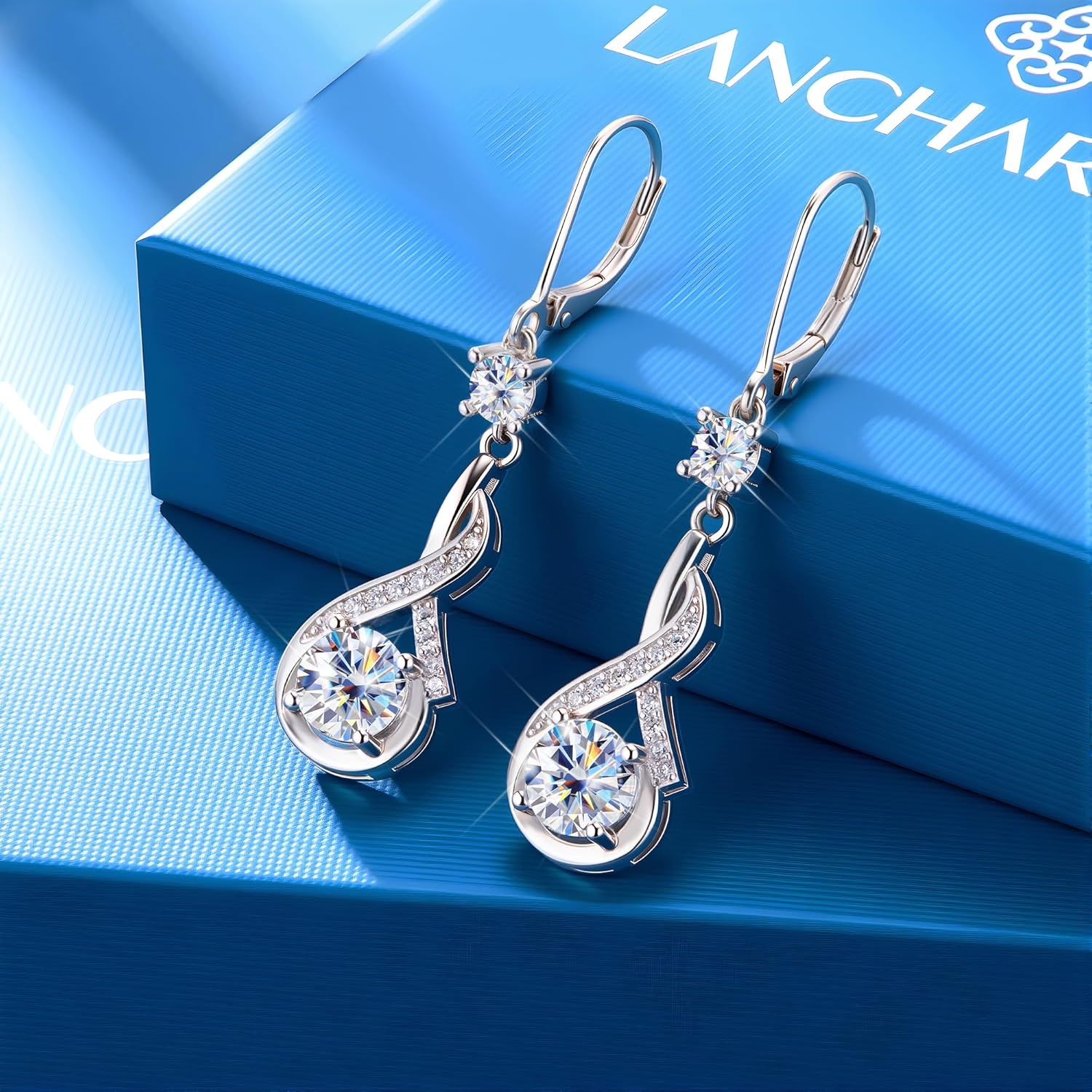 Moissanite Dangle Earrings for Women Silver Moissanite Dangle Earrings 2.6ct D Color Cut Lab Created Leverback Silver Drop Earring for Women Jewelry Gifts(Silver)