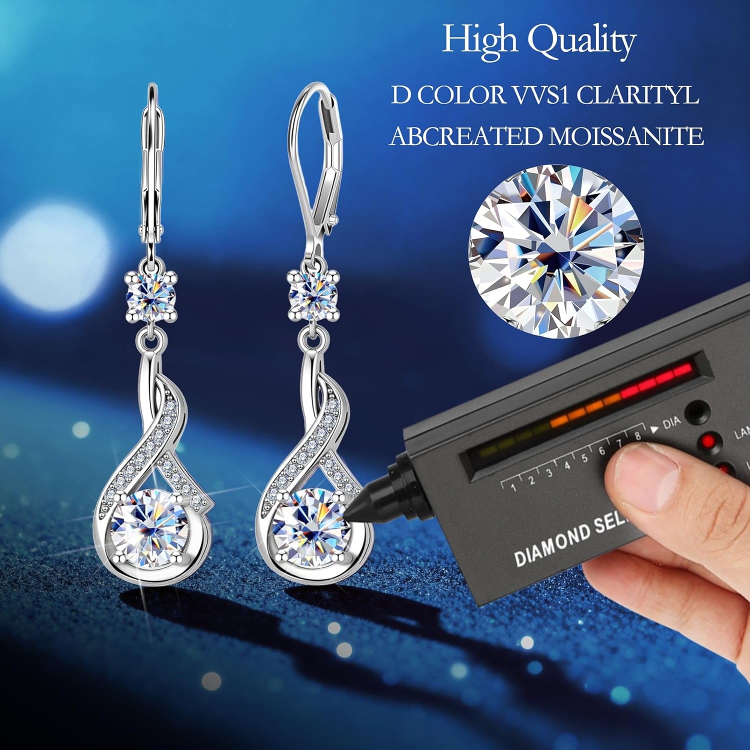 Moissanite Dangle Earrings for Women Silver Moissanite Dangle Earrings 2.6ct D Color Cut Lab Created Leverback Silver Drop Earring for Women Jewelry Gifts(Silver)