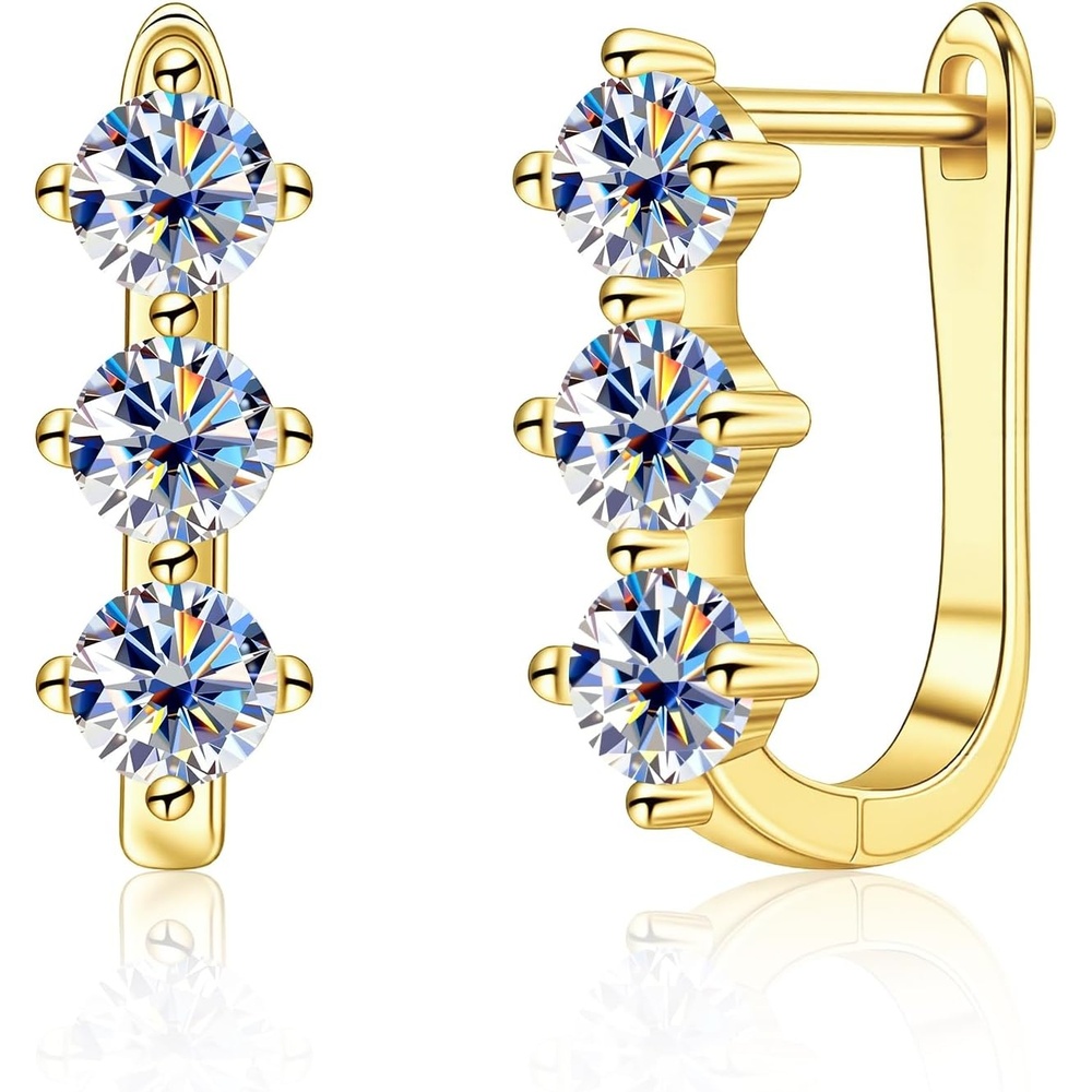 1.2-1.8 Carat Gold Moissanite Hoop Earrings for Women Small Huggie Hoop Earrings 12 x 14mm Gold Small Moissanite Earings Lab Created Diamond D Color Hypoallergenic Hoops for Jewelry Gifts(Gold-1.8 carat)