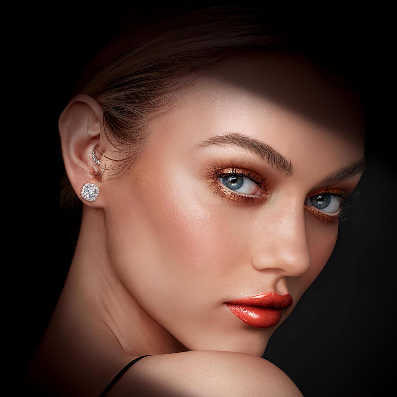 LANCHARMED Moissanite Earrings Stud for Women, 925 Sterling Silver 0.5-2 Carat Lab Created Diamond Earring 5mm- 6.5mm Real Moissanite Studs Square Earring for Men Jewelry Gifts for Women(1 carat * 2)
