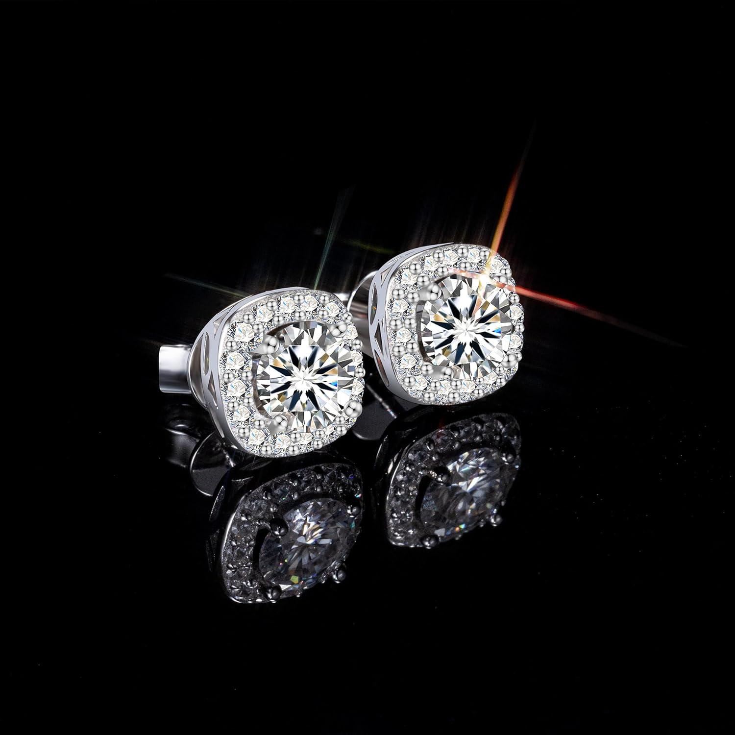 LANCHARMED Moissanite Earrings Stud for Women, 925 Sterling Silver 0.5-2 Carat Lab Created Diamond Earring 5mm- 6.5mm Real Moissanite Studs Square Earring for Men Jewelry Gifts for Women(1 carat * 2)