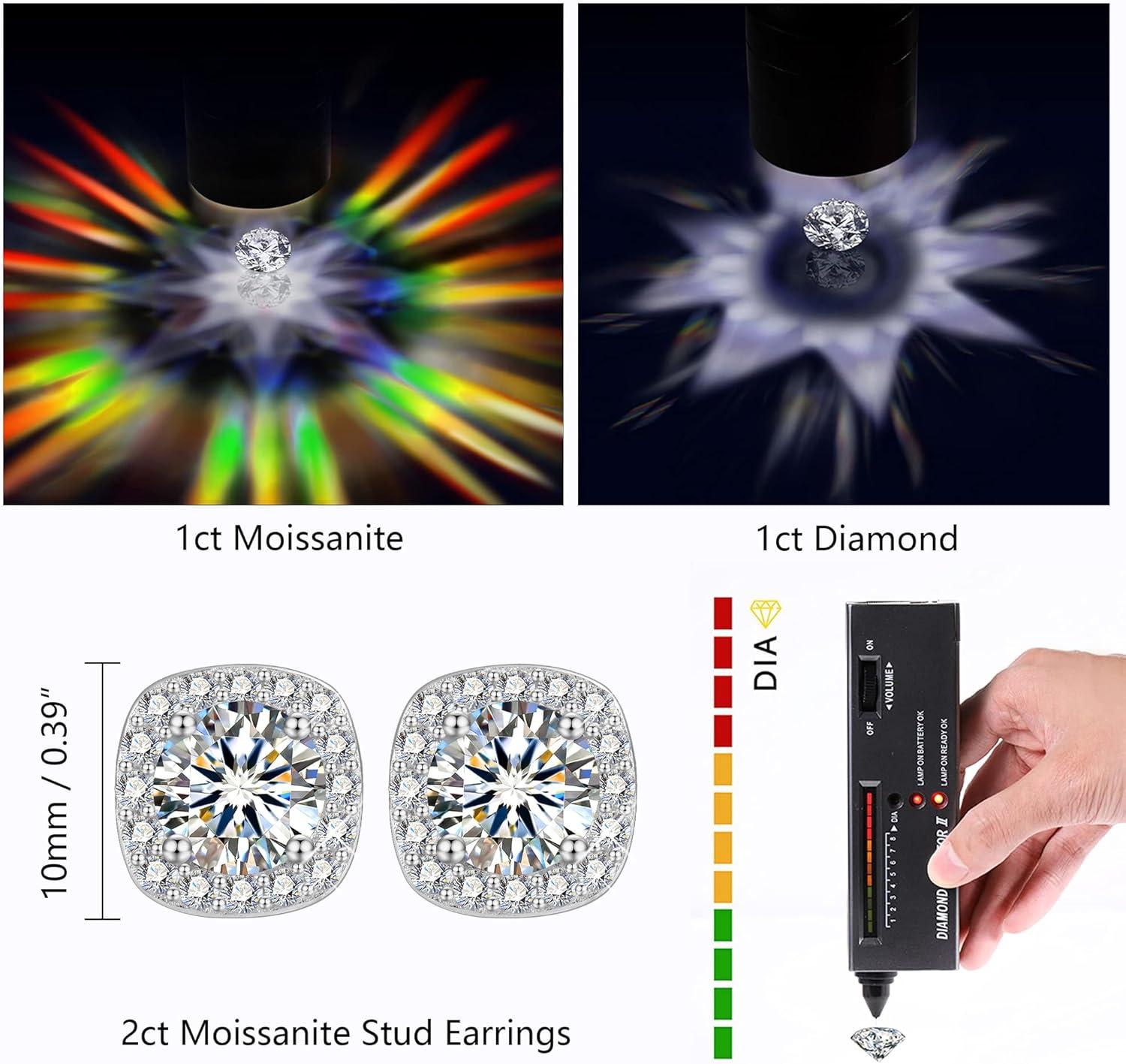 LANCHARMED Moissanite Earrings Stud for Women, 925 Sterling Silver 0.5-2 Carat Lab Created Diamond Earring 5mm- 6.5mm Real Moissanite Studs Square Earring for Men Jewelry Gifts for Women(1 carat * 2)