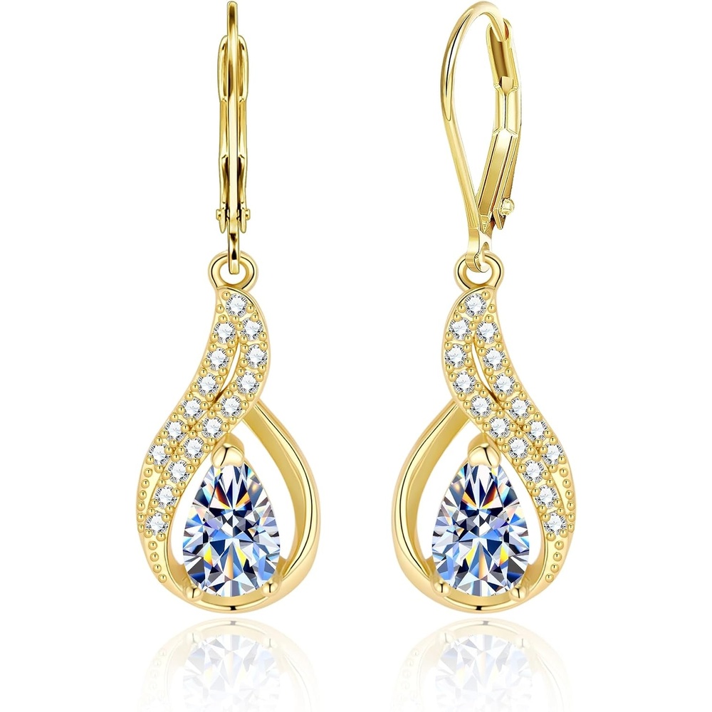 Gold Teardrop 2ct Moissanite Diamond Dangle Earrings for Women Jewelry | vvs moissanite leverback hypoallergenic D color pear cut lab grown created diamond dangly dangling trendy jewelry gifts(Gold 2.0ct(1ct*2))