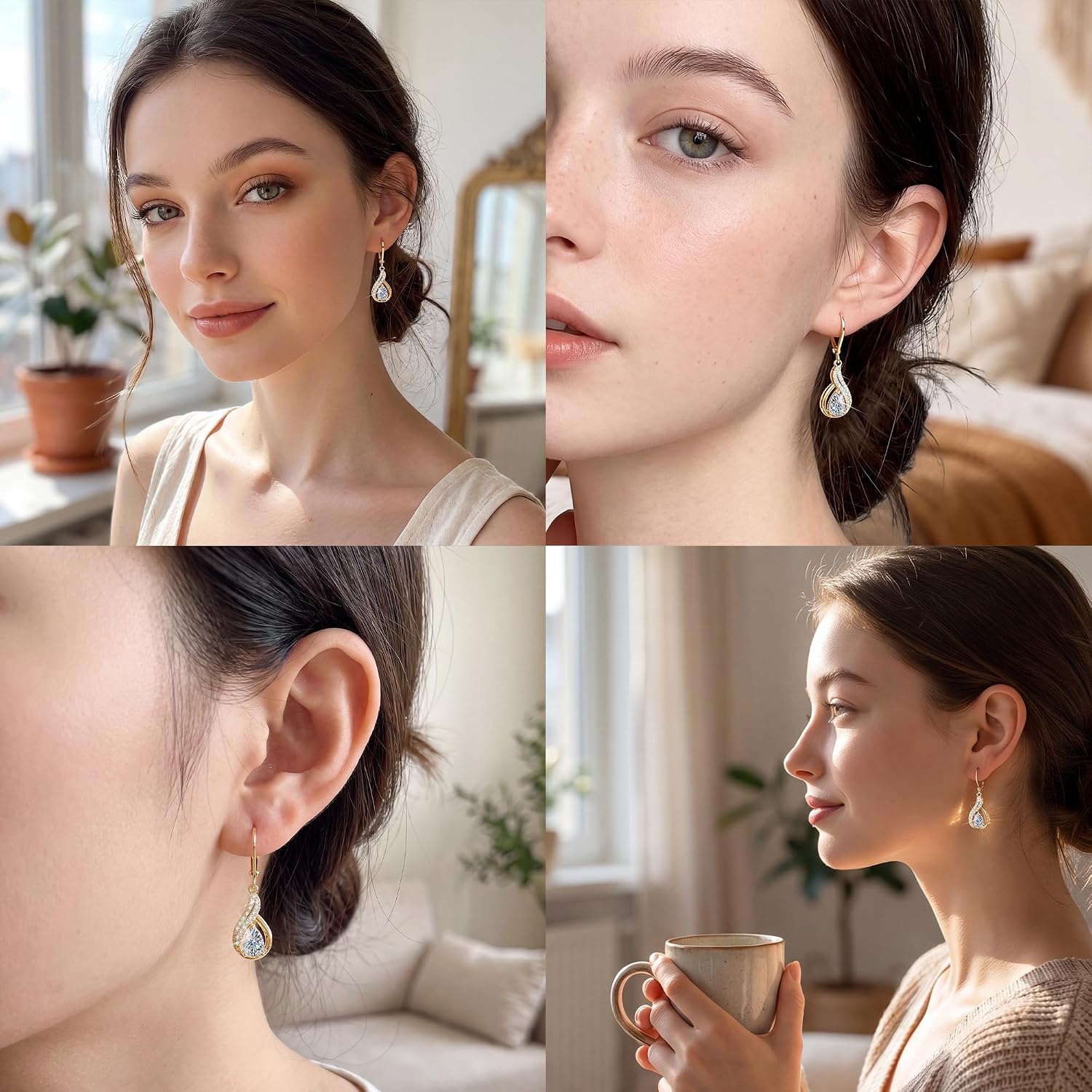 Gold Teardrop 2ct Moissanite Diamond Dangle Earrings for Women Jewelry | vvs moissanite leverback hypoallergenic D color pear cut lab grown created diamond dangly dangling trendy jewelry gifts(Gold 2.0ct(1ct*2))