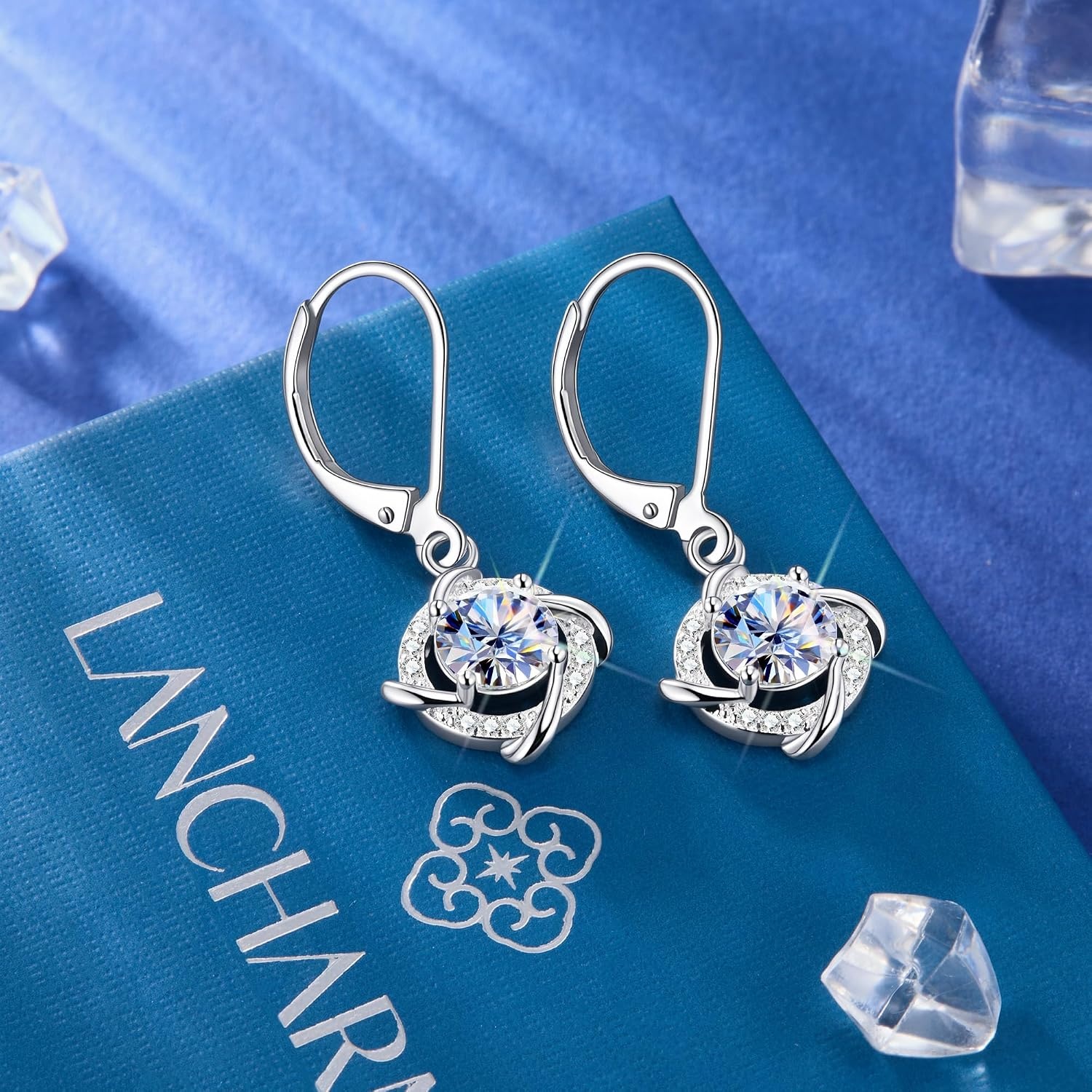 Moissanite Drop Earrings for Women Moissanite Dangle Earrings, 2ct | VVS1 Moissanite Leverback Hypoallergenic D Color Round Cut Lab Grown Created Diamond Dangly Dangling Trendy Jewelry Gifts(Silver 2.0ct(1ct*2))