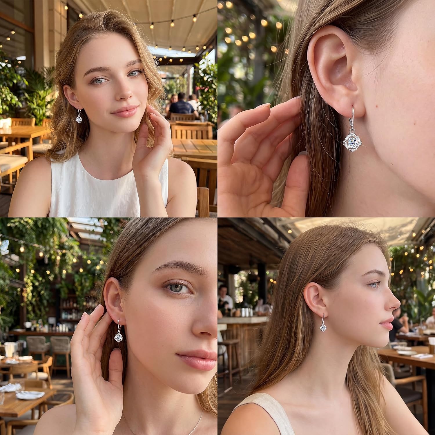 Moissanite Drop Earrings for Women Moissanite Dangle Earrings, 2ct | VVS1 Moissanite Leverback Hypoallergenic D Color Round Cut Lab Grown Created Diamond Dangly Dangling Trendy Jewelry Gifts(Silver 2.0ct(1ct*2))