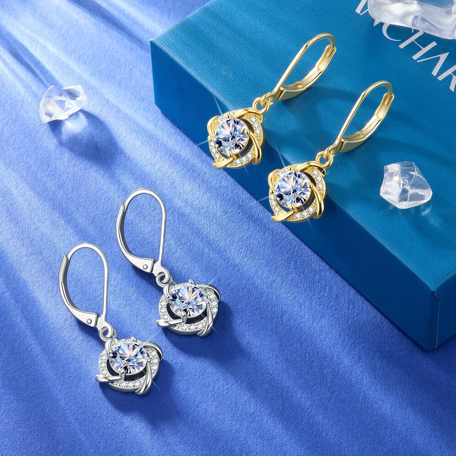 Moissanite Drop Earrings for Women Moissanite Dangle Earrings, 2ct | VVS1 Moissanite Leverback Hypoallergenic D Color Round Cut Lab Grown Created Diamond Dangly Dangling Trendy Jewelry Gifts(Silver 2.0ct(1ct*2))