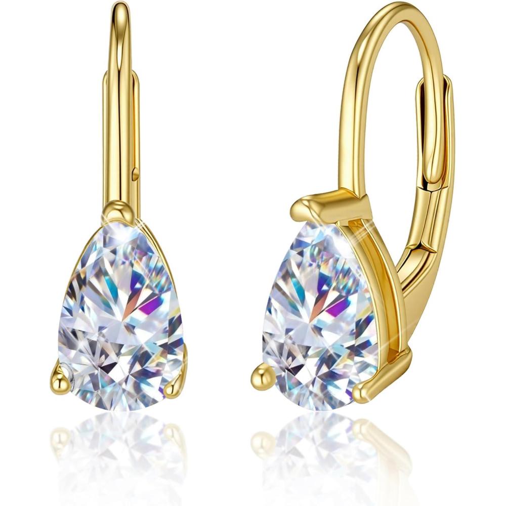 Teardrop Moissanite Earrings for Women, 14K Gold 925 Sterling Silver Hoop Earringsgs 2.0ct (1.0ct*2) D Color Round Cut Lab Created Moissanite Heart Diamond Hoops Earring for Women Jewelry Gifts in Box(Gold 1 carat * 2)