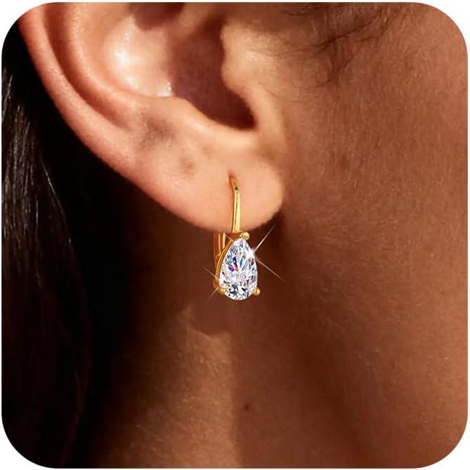 Teardrop Moissanite Earrings for Women, 14K Gold 925 Sterling Silver Hoop Earringsgs 2.0ct (1.0ct*2) D Color Round Cut Lab Created Moissanite Heart Diamond Hoops Earring for Women Jewelry Gifts in Box(Gold 1 carat * 2)