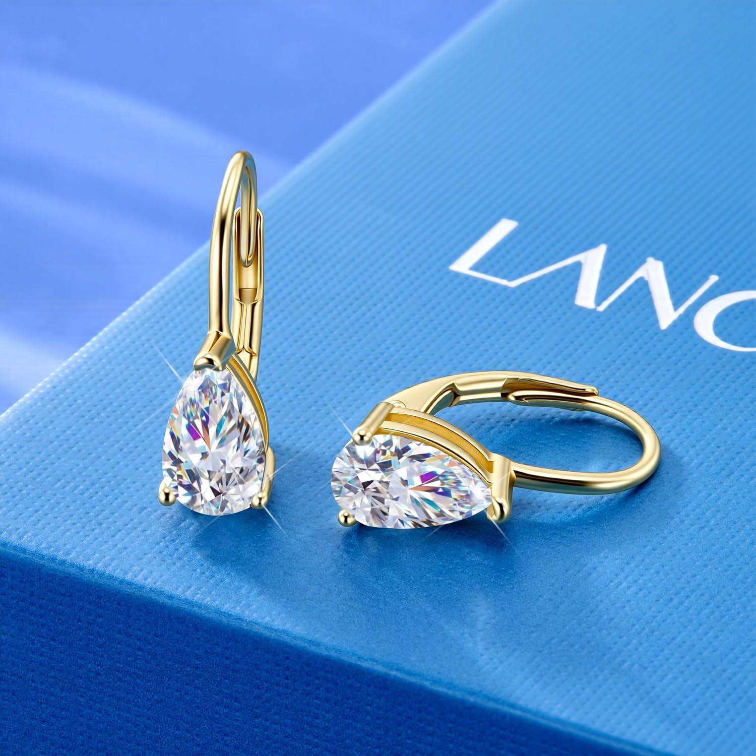 Teardrop Moissanite Earrings for Women, 14K Gold 925 Sterling Silver Hoop Earringsgs 2.0ct (1.0ct*2) D Color Round Cut Lab Created Moissanite Heart Diamond Hoops Earring for Women Jewelry Gifts in Box(Gold 1 carat * 2)