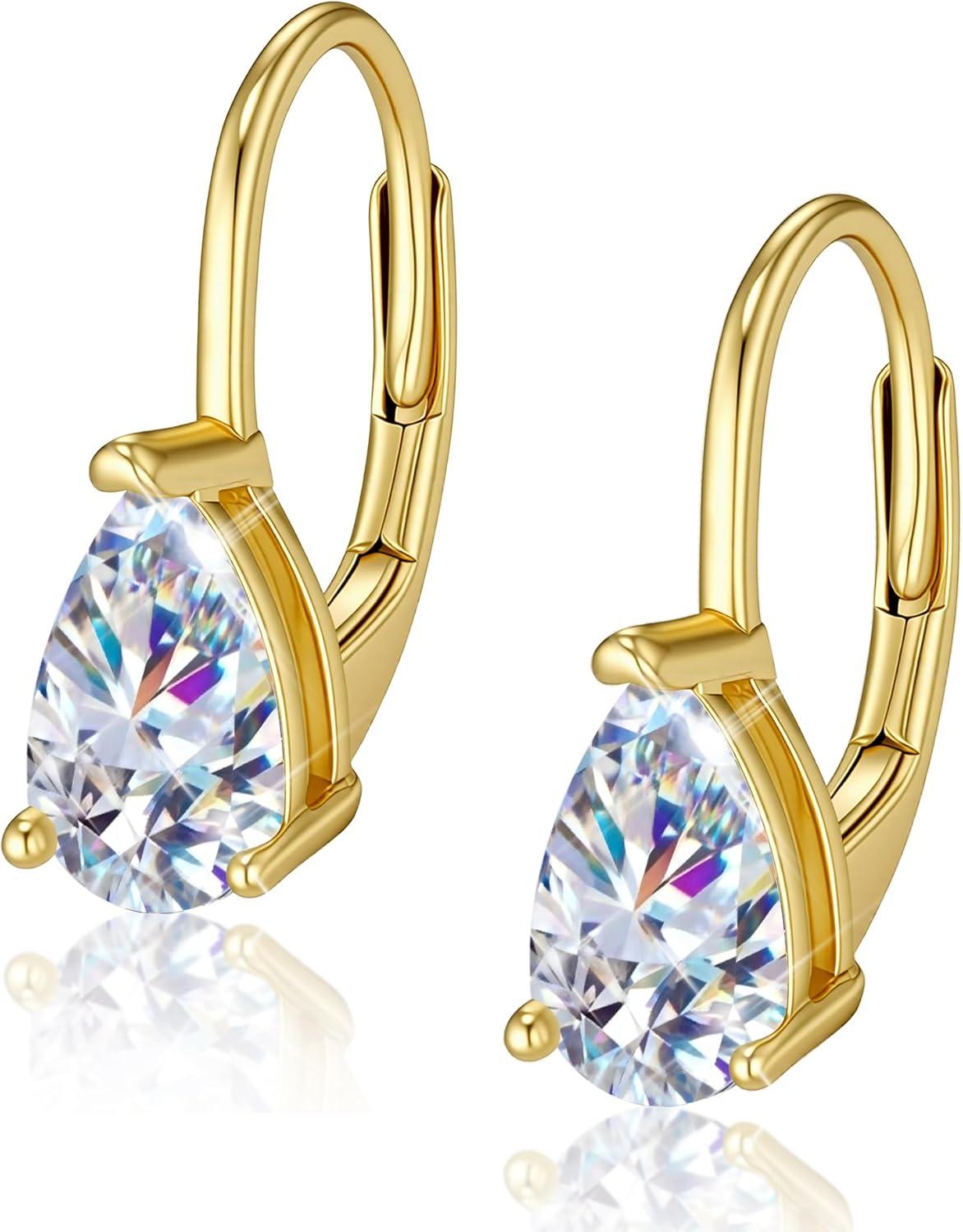 Teardrop Moissanite Earrings for Women, 14K Gold 925 Sterling Silver Hoop Earringsgs 2.0ct (1.0ct*2) D Color Round Cut Lab Created Moissanite Heart Diamond Hoops Earring for Women Jewelry Gifts in Box(Gold 1 carat * 2)