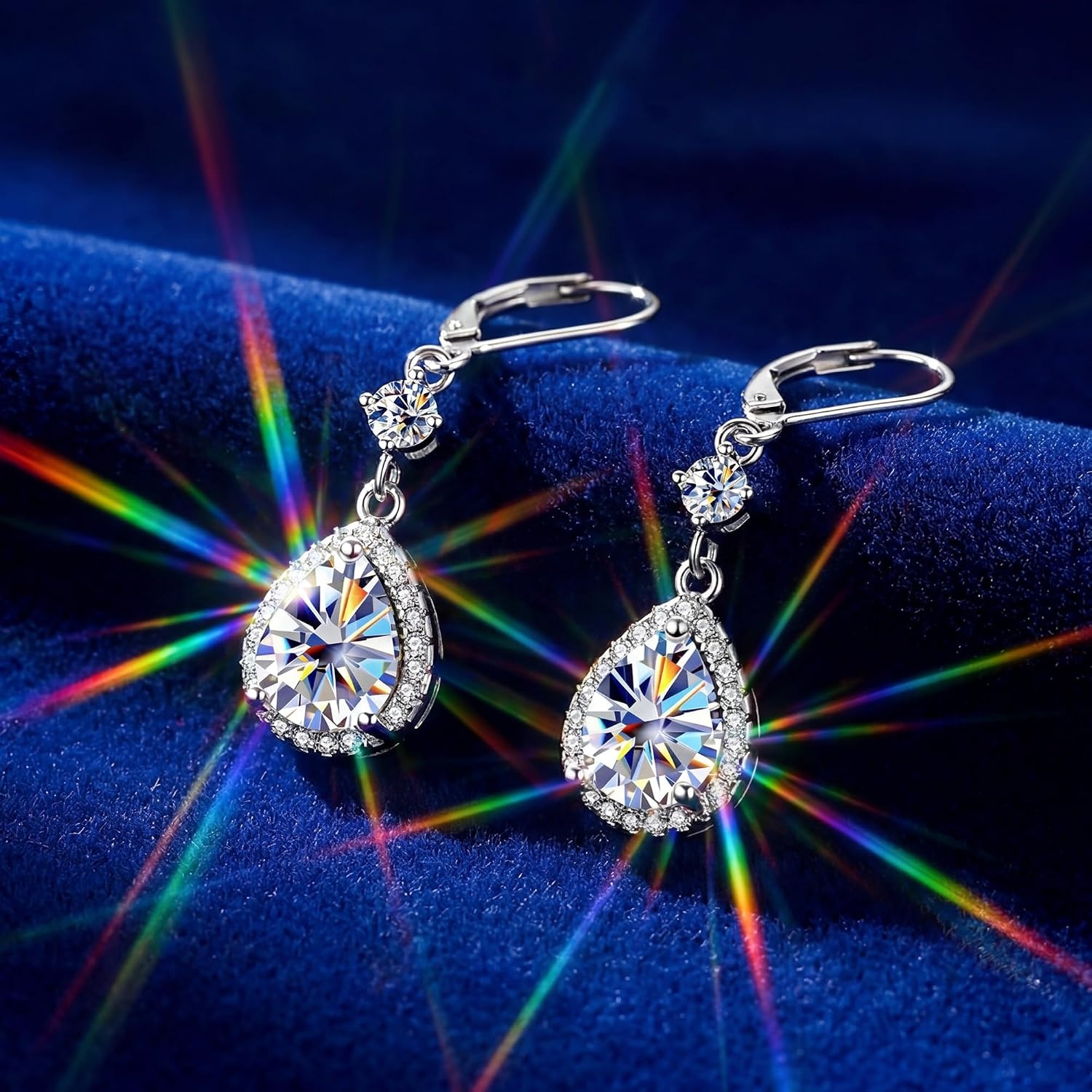 2.7ct Moissanite Earrings for Women, Silver Teardrop Dangle Earrings, Gold Leverback Hypoallergenic D Color Brilliant Lab Created Moissanite Drop Earring for Women Trendy Jewelry Gifts(Silver 2.7ct((1.25+0.1ct)*2))